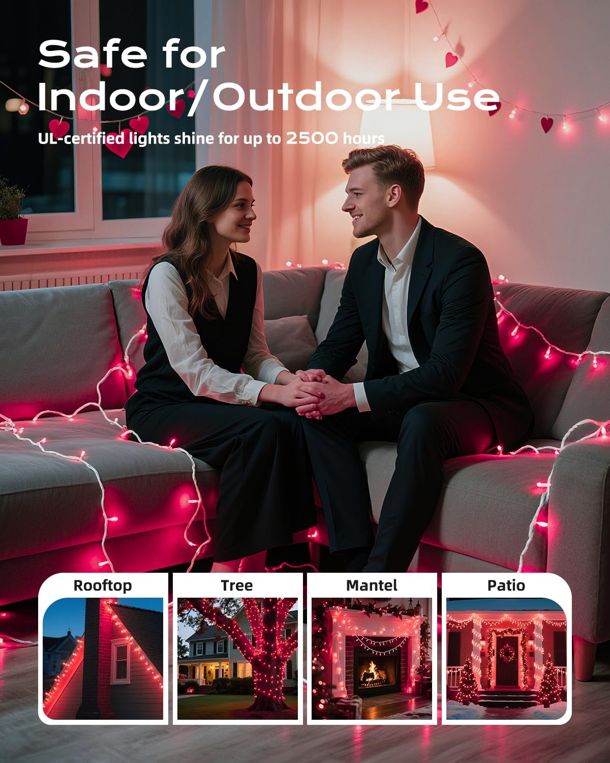 Brightown Pink Mini String Lights, 100-Count 26.5ft Incandescent Bulb Valentine's Day Fairy Lights for Indoor Holiday Decoration, Christmas Tree Garland Wedding Party Multi-Use Decor, White Wire