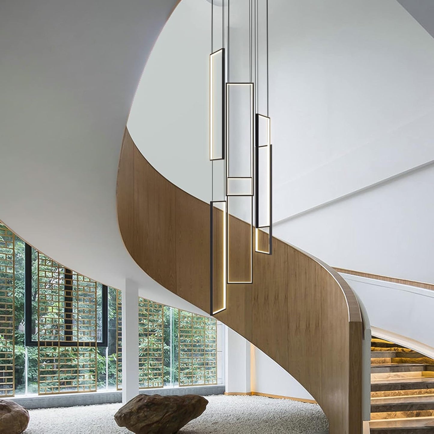 Modern Led Chandelier - Adjustable Black Lighting Fixture for High Ceiling, Suitable for Living Room, Staircase, Villa