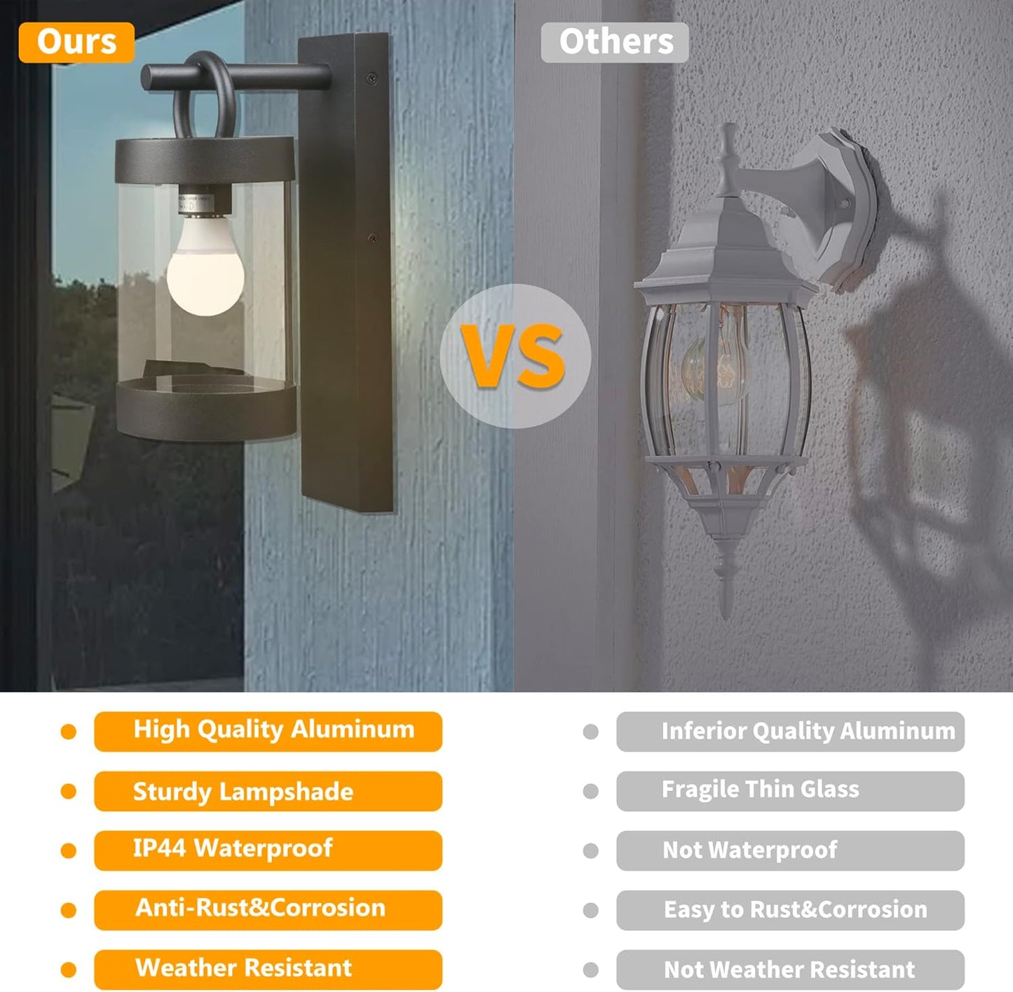 Dusk to Dawn Outdoor Wall Lighting 2 Pack Black Exterior Wall Lantern Sconce Fixture with E26 Base for Porch Patio Garage House