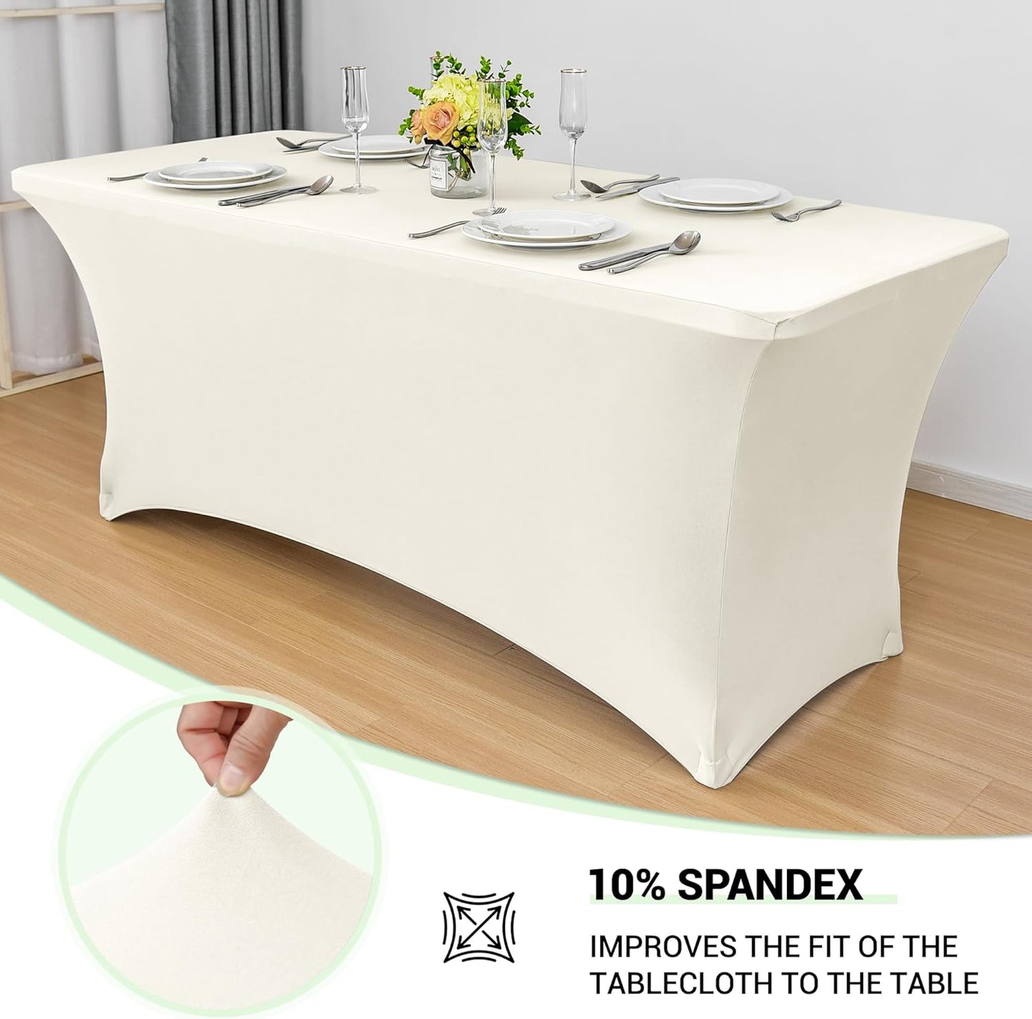 Obstal 6ft Stretch Spandex Table Cover - 4 Pack Universal Rectangular Fitted Tablecloth Protector for Wedding, Banquet and Party (Cream, 72L x 30W x 30H Inches)