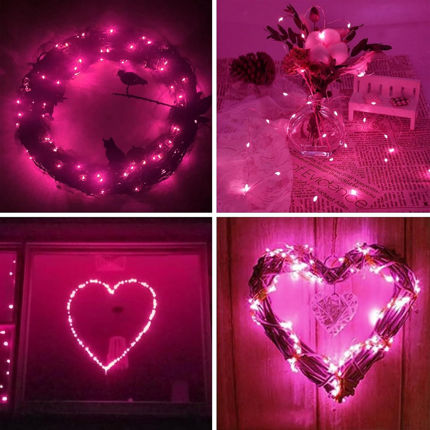 4 Pack 20FT 60LED Fairy Lights Battery Operated, Mother's Day String Light with Timer Waterproof, Battery Twinkle Lights for Girl's Bedroom Wedding Anniversary Decorations (Pink)