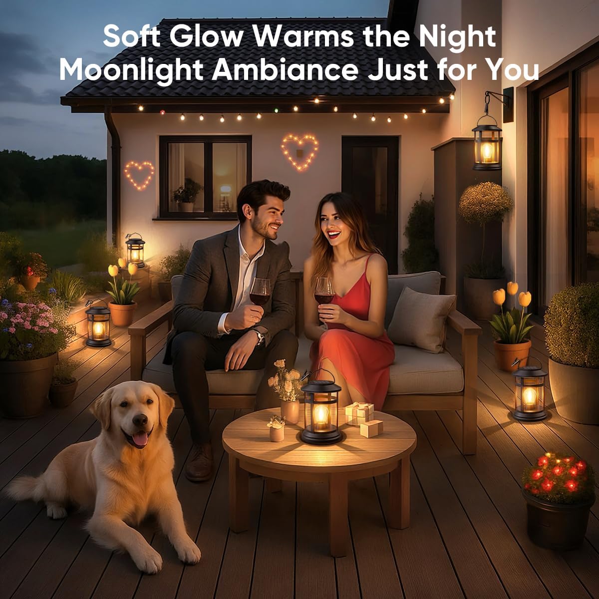 Solar Lanterns Outdoor Waterproof: 4 Pack Hanging Solar Lights for Outside Patio Porch Garden Tabletop Decor - Bright LED Warm White Solar Powered Lighting - 2025 Gardening Lovers Mom Gifts