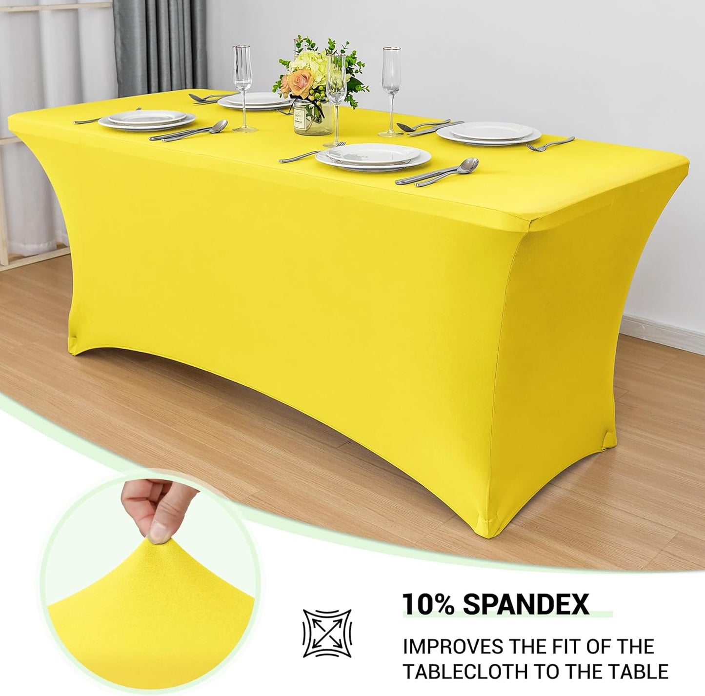 Obstal 4Ft Stretch Spandex Table Cover for Standard Folding Tables - 2 Pack Universal Rectangular Fitted Tablecloth for Party, Banquet, Events, Trade Show (Yellow, 48L x 24W x 30H Inches)
