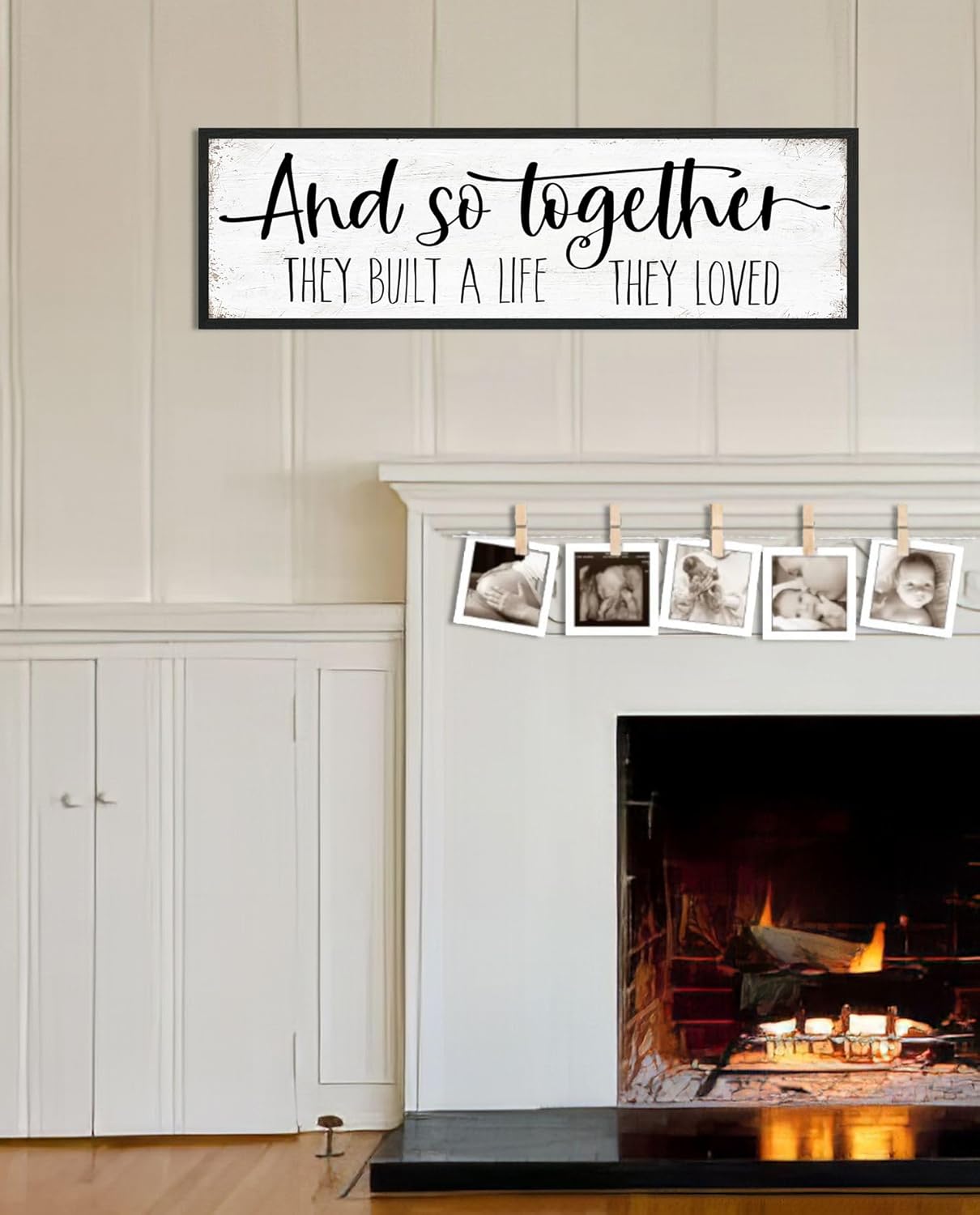And So Together They Built a Life They Loved Sign: Modern Farmhouse Wall Decor Inspirational Quotes Family Bedroom Sign 12" x 40",Rustic Home Wall Art Plaque Framed Wall Hanging Signs