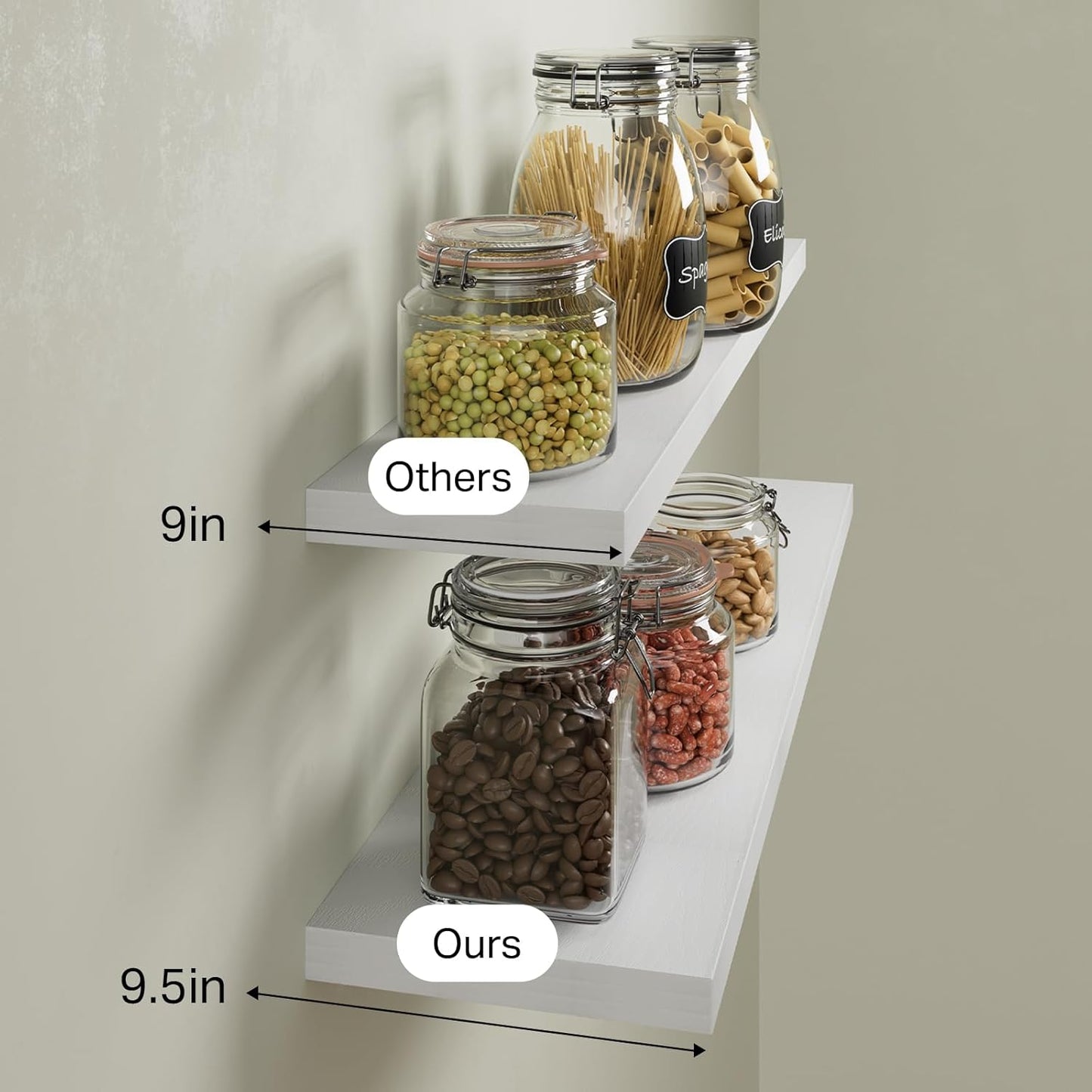 BAYKA Floating Shelves for Wall, 36 inches Long Wall Mounted Rustic Wood Shelves for Bathroom, Bedroom, Living Room, Kitchen, Office, Hanging Shelf for Books/Storage/Decor(White,Set of 2)