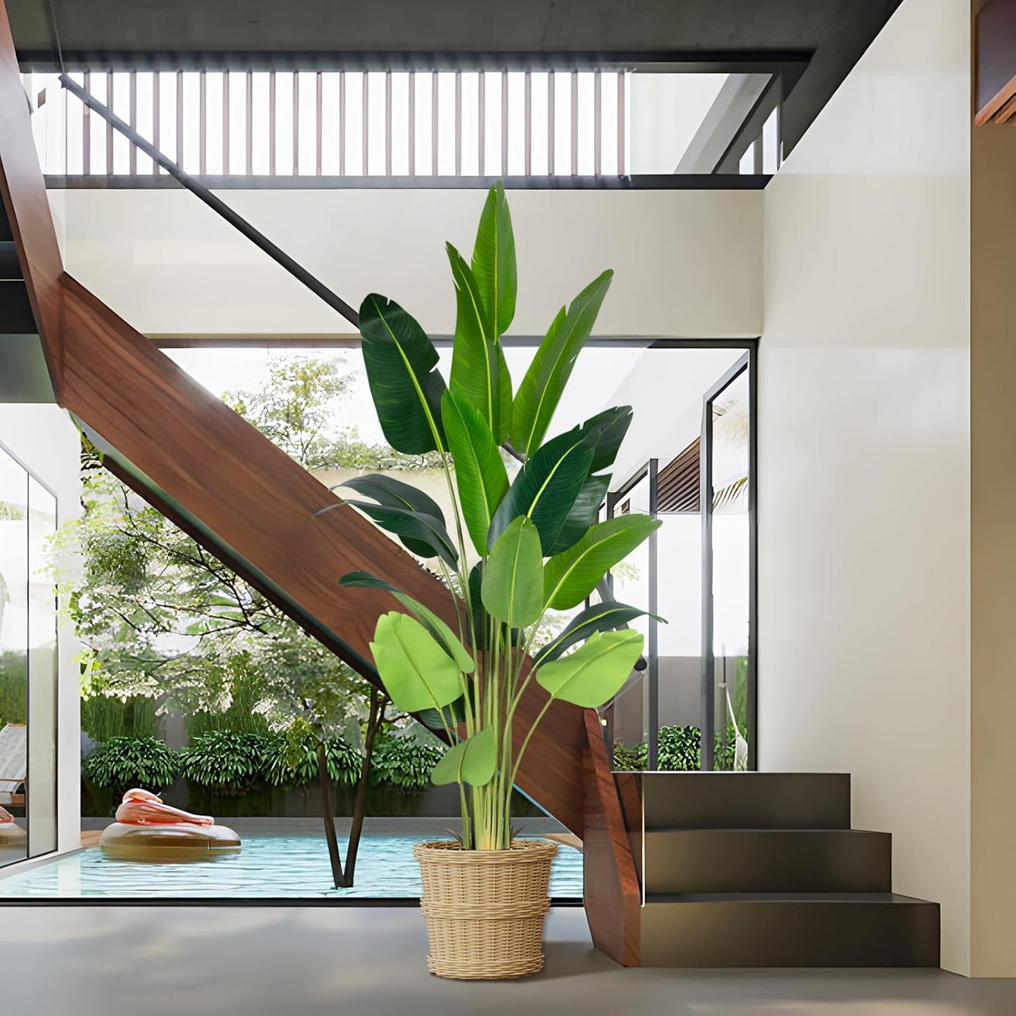 Artificial Bird of Paradise Plant 8Ft Fake Tropical Palm Tree with 18Trunks Faux Banana Leaf Trees in Pot for Home Indoor Outdoor Office Modern Decor Housewarming Gift