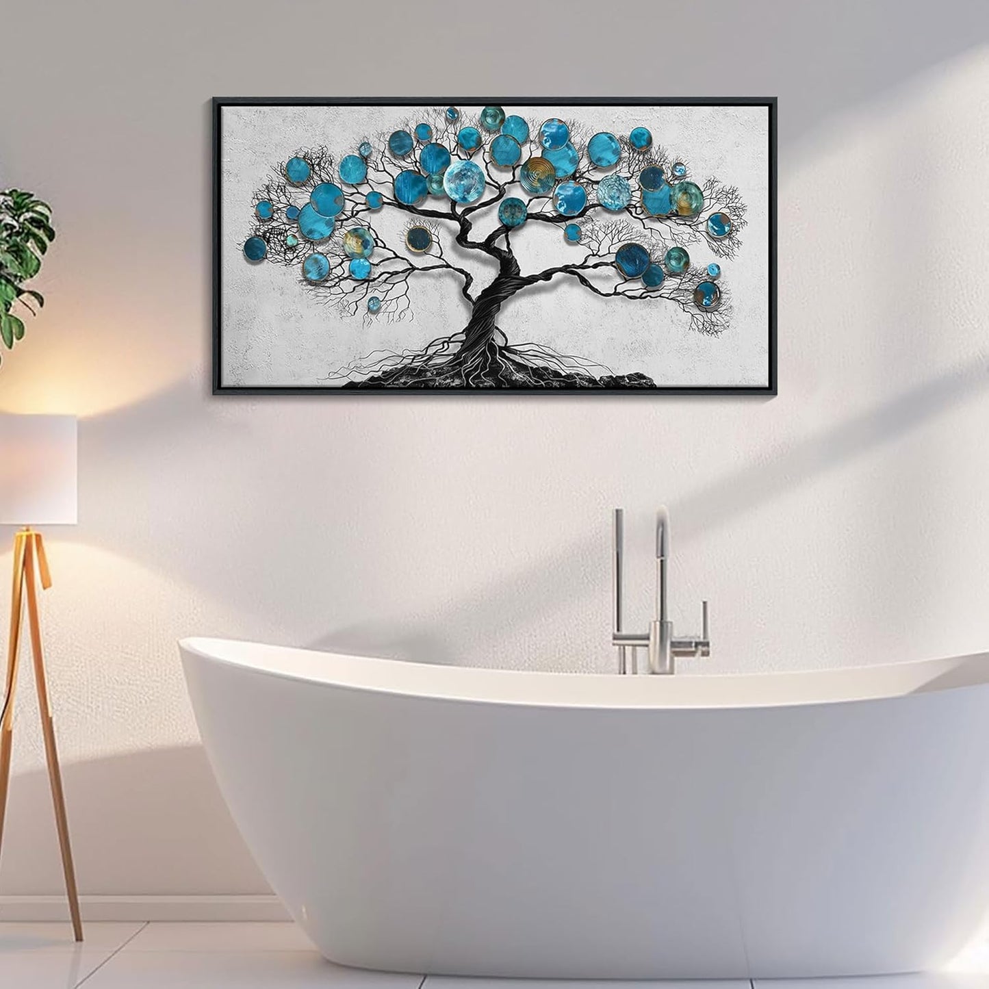 CHATYOUNG Canvas Wall Art Bedroom - Tenacious Tree of Life Blue and Gray Painting Modern Black Framed Artwork for Living Room Bedroom Dining Room Office Home Decor 48"x24"