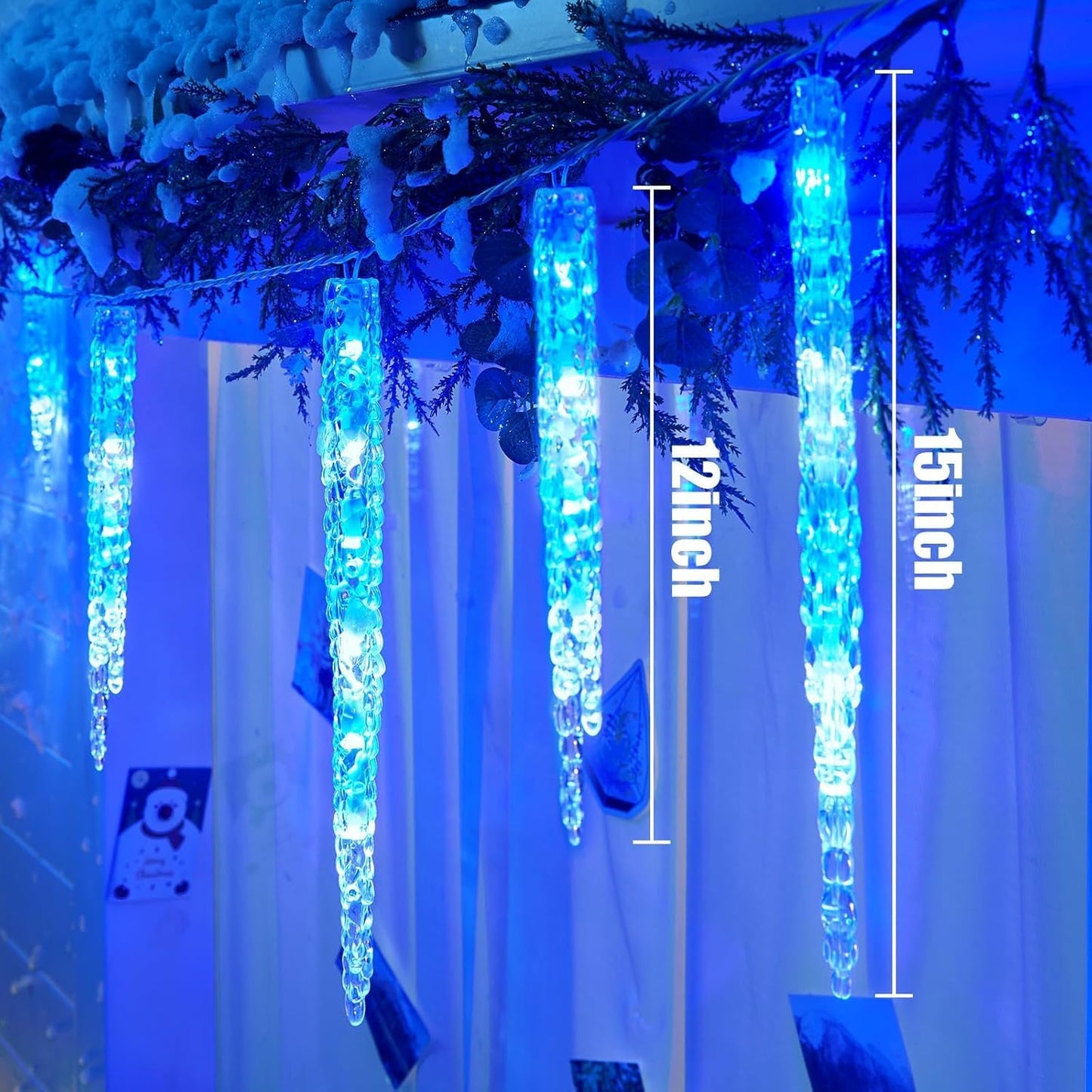 Icicle Lights for Outside with Remote, 20ft 100 LED 20 Tubes Connectable Ice Shape Hanging Christmas Lights for Tree Patio Roof Holiday Decor, Blue and White