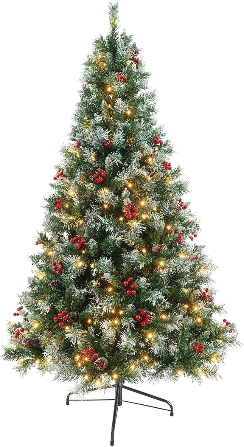 Prelit Christmas Tree with Lights 6ft - Premium Artificial Christmas Tree, with 874 Branch Tips and 250 Warm Lightsm, Support Automatique, Easy Assembly,Perfect Choice for Xmas Decorations