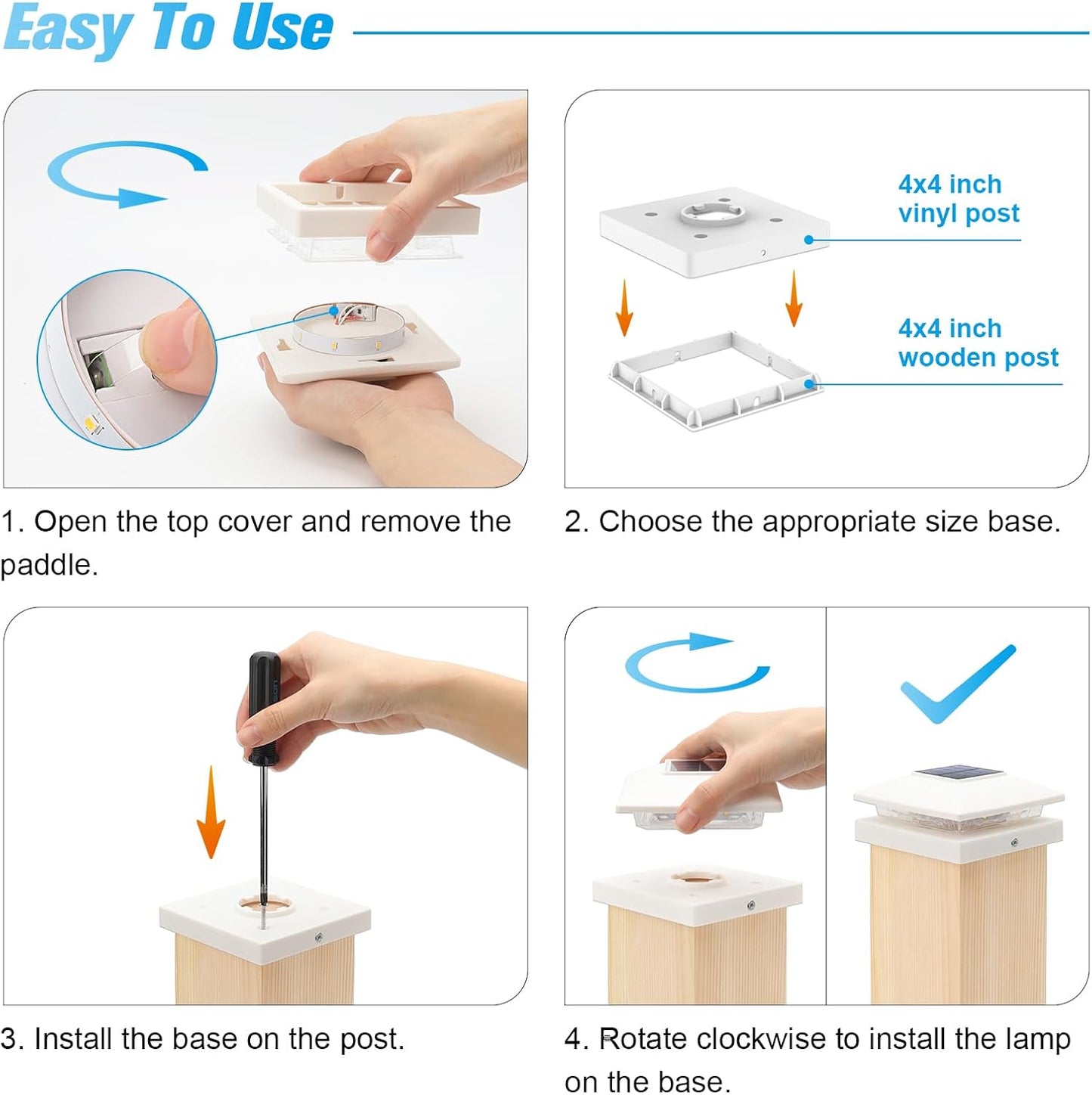 VOLISUN 4x4 Solar Post Cap Light 12pack,Solar Fence - Cap Lights Outdoor Waterproof for Wooden/Vinyl Post,White Deck Post Cap Light Solar Powered with Warm White for Garden/Patio/Porch