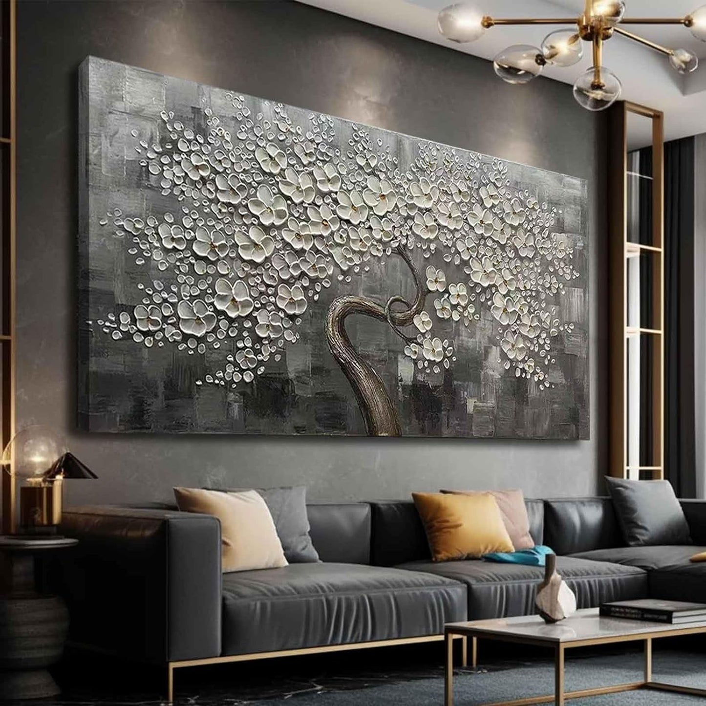 SDYA Flower Tree Wall Art Painting for Living Room White Botanical Picture for Bedroom Office Kitchen Home Decor Wall 30x60 Inches