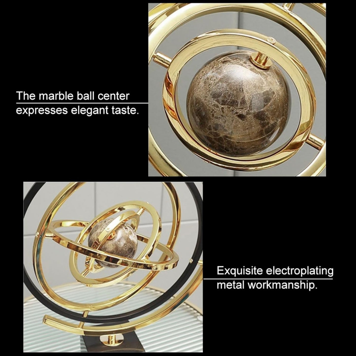 homary Modern Sculpture Decor Abstract Art Decoration Metal Globe Ornament Living Room Decor with Rectangle Stand Black & Gold