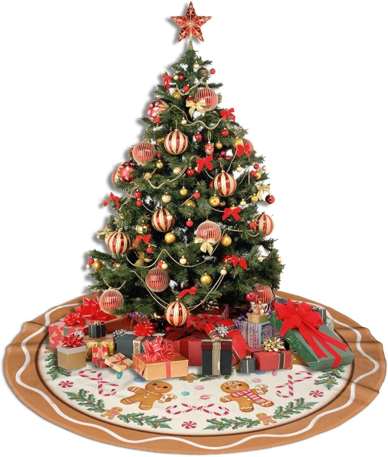 Christmas Tree Skirt,Gingerbread Xmas Tree Skirt Rustic Farmhouse Tree Skirt for Christmas Decor Xmas Holiday Home Party Decorations36