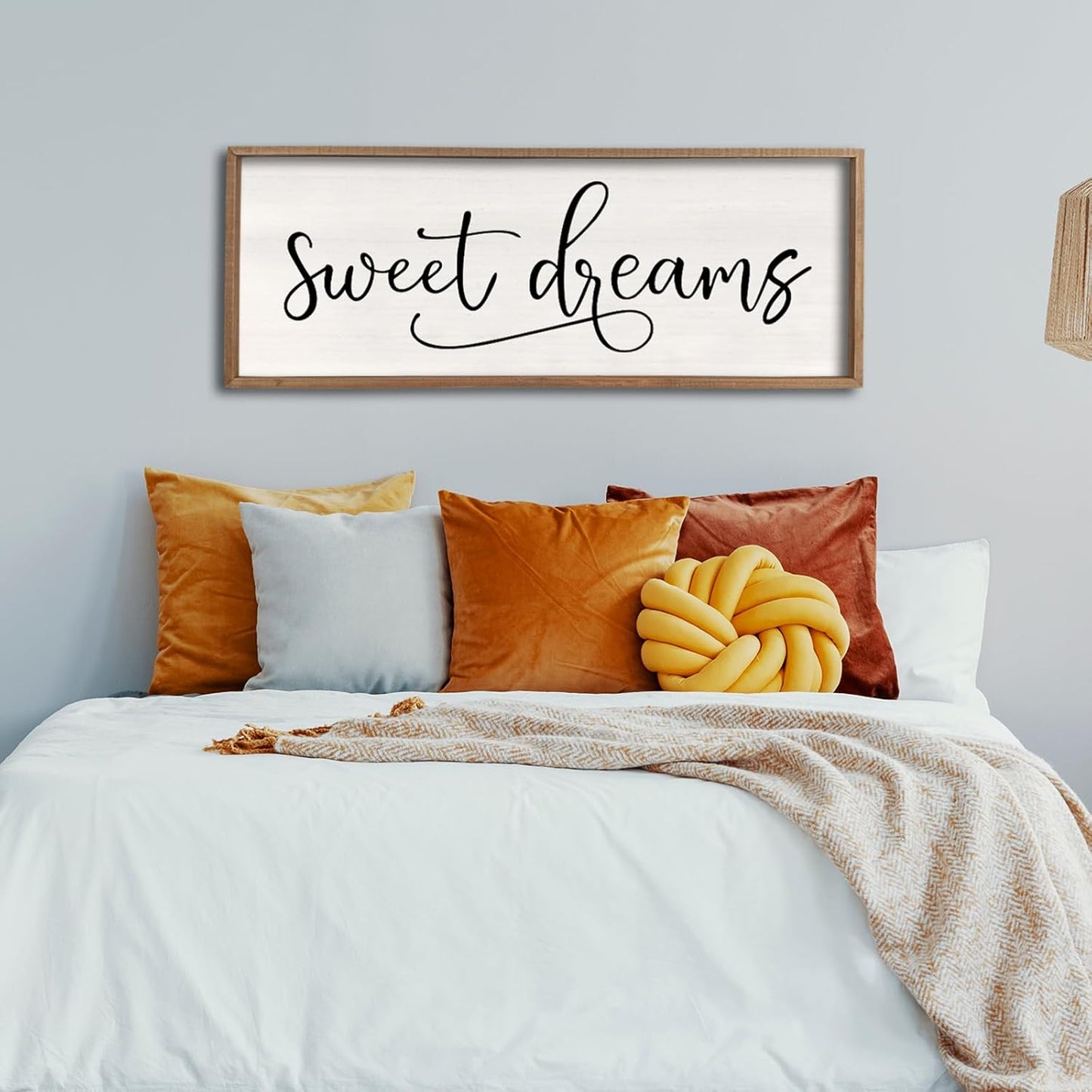 comurdyo Sweet Dreams Wall Decor Above Bed Sign 40" x 15" Master Bedroom Wooden Antique Framed Large Rustic Farmhouse Guest Room Beautiful Simple Hanging Plaque Over Bed Wall Art (Wood)