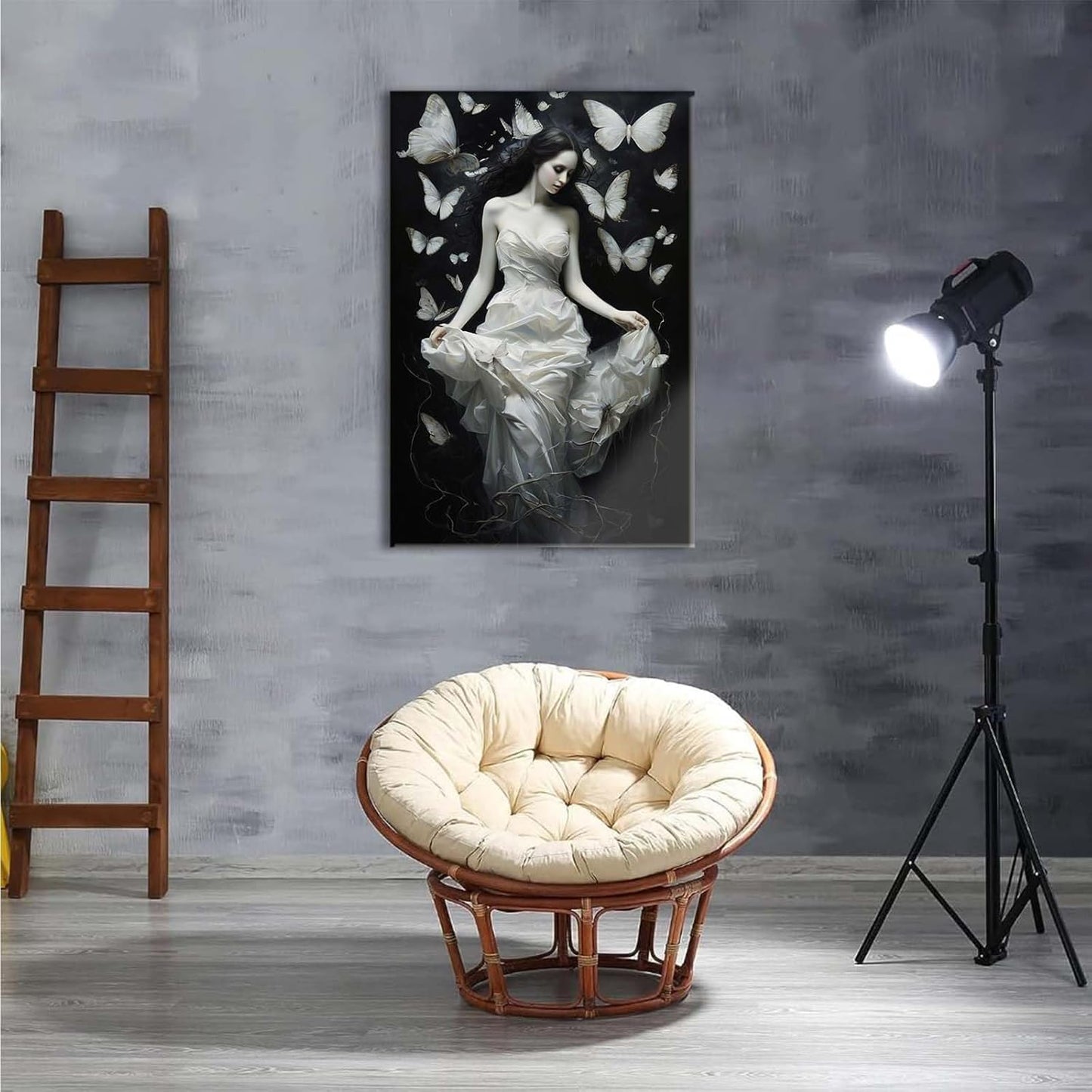 Vintage Gothic Feminine Canvas Wall Art Print Butterfly Poster Moody Preppy Wall Art Dark College Decor for Home Bedroom28x40in Wood Framed