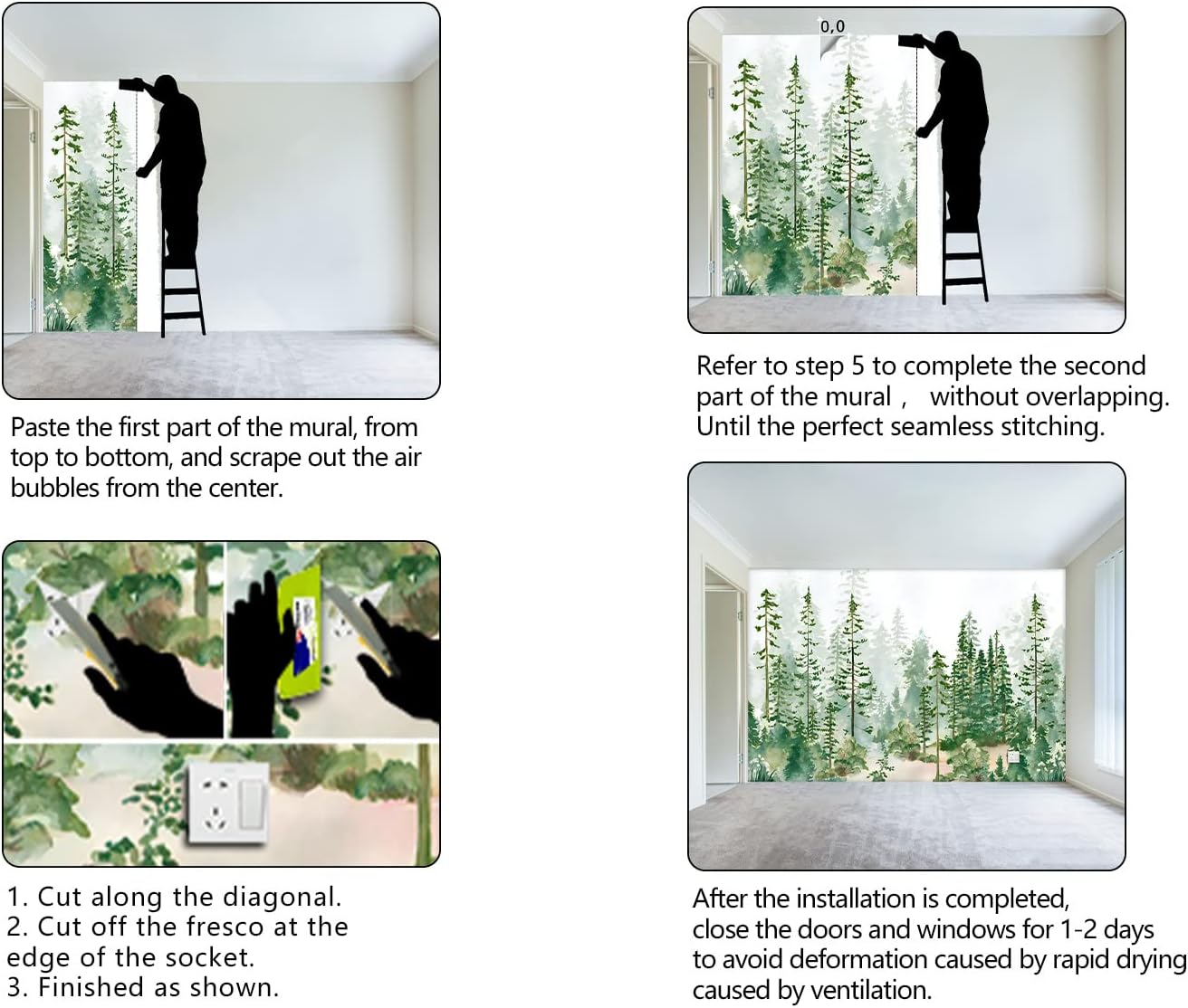 Boys or Girls Cartoon Pine Tree Forest wallpeper Nursery Kids Bedroom Wall Mural - 137"x96"（Not Peel and Stick）