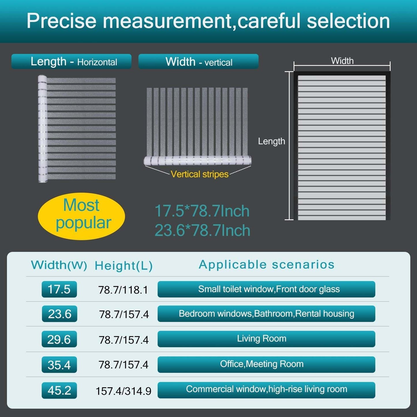 Window Privacy Film with Installation Tools, Stripe Window Film, Static Cling, Anti UV, Heat Control, Ideal for Home Shower Office Glass Door (Stripes Pattern, 45.2X314.9Inch)