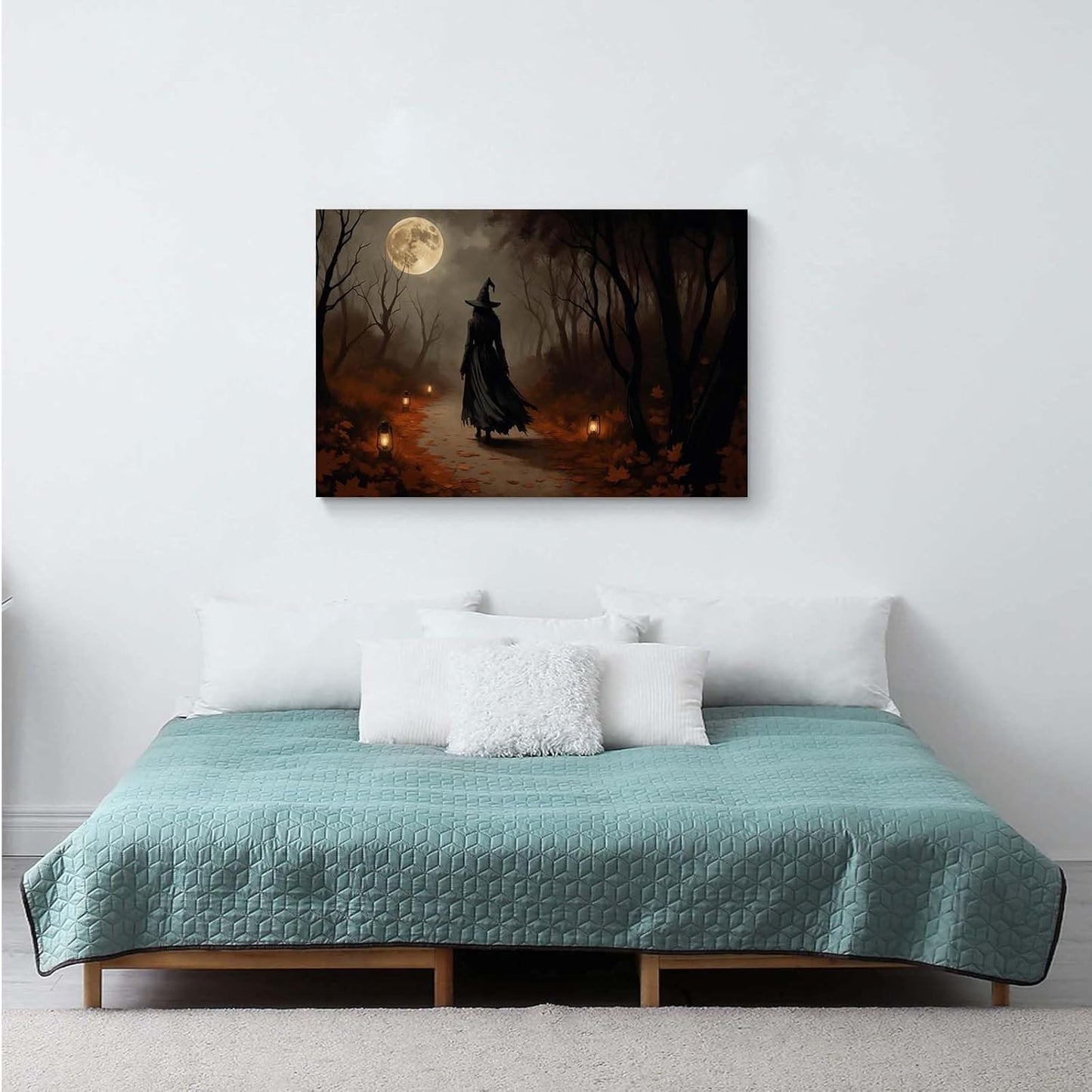 JFHCQJPK Moonlight witch poster dim lantern Halloween decoration Gothic style dark retro college style canvas wall art suitable for living room bedroom20x30in Frameless