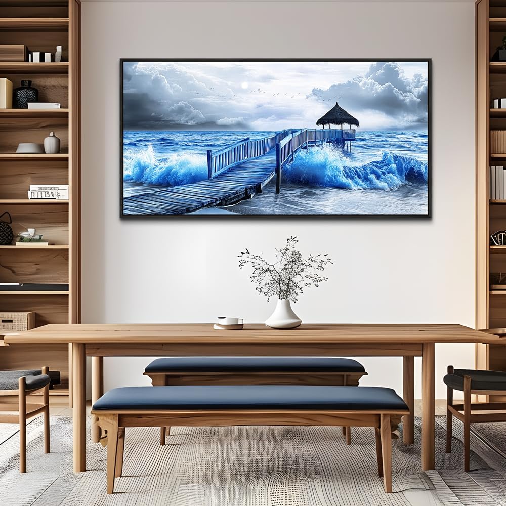 ZUITINGHUA Black Framed Canvas Wall Art For Living Room Large Wall Decor For Office Bedroom Decoration Ocean Landscape Pictures Black And White Paintings Artwork Mural Aesthetic Home Decor 30x60 In