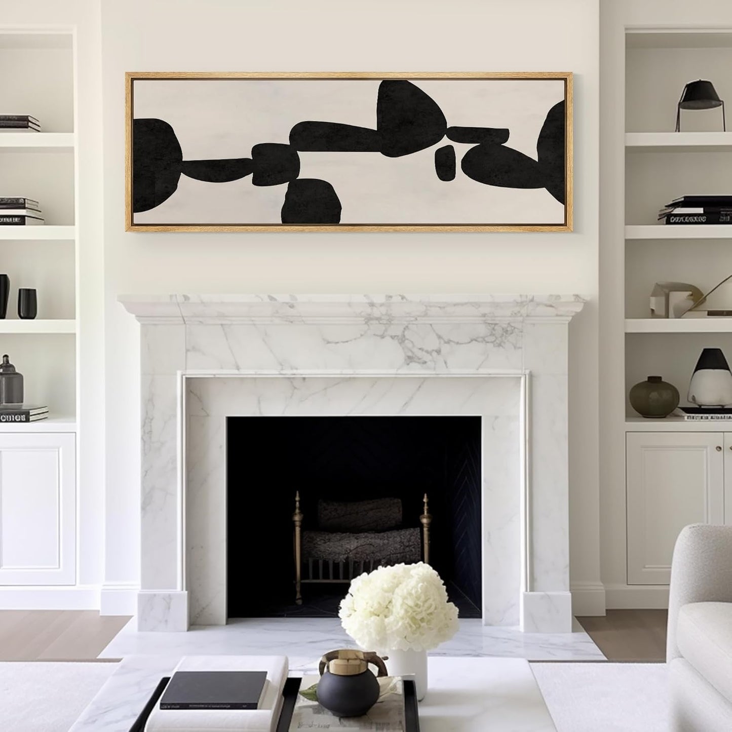 MUDECOR Large Framed Canvas Print Wall Art Modern Abstract Black and White Shapes Antique Retro Fine Art Illustrations Decorative Colorful for Bedroom - 60"x20"