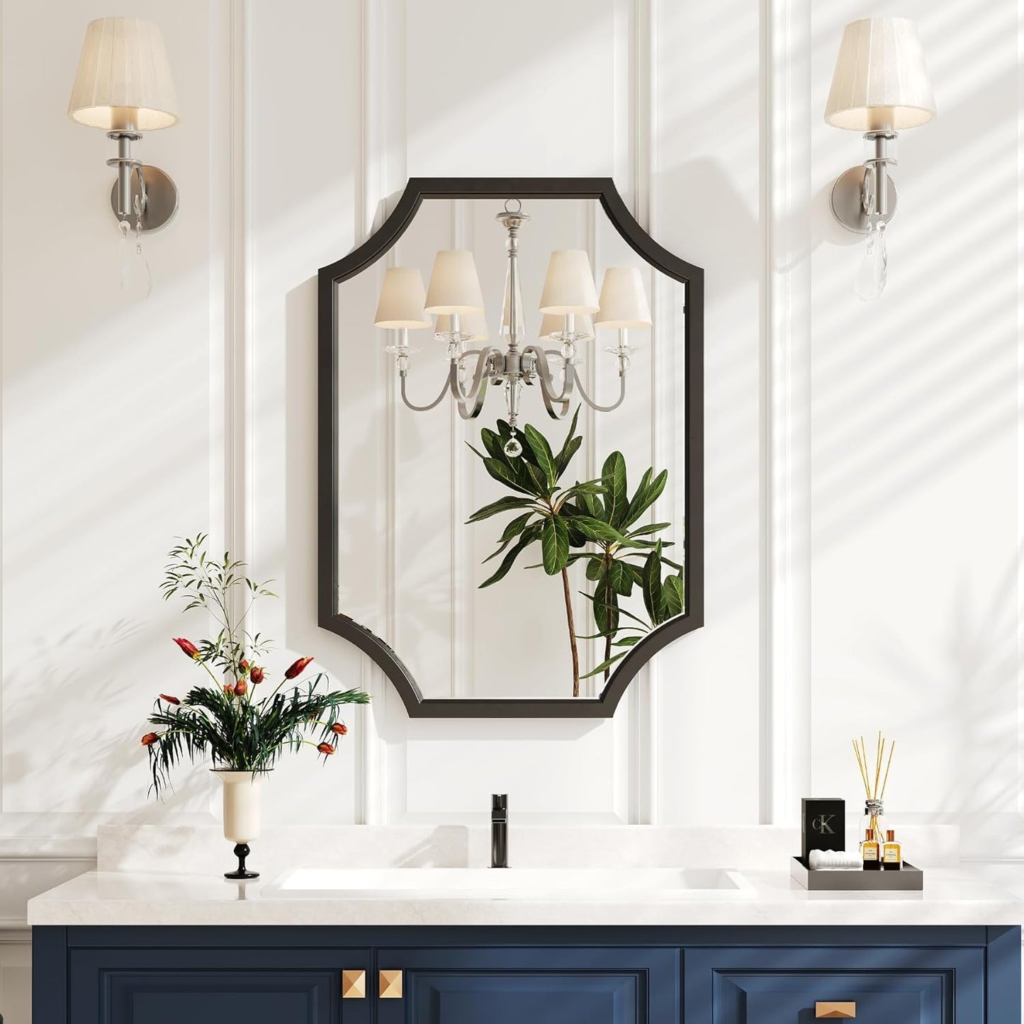 Kelly Miller 20"x28" Scalloped Black Bathroom Mirror for Wall Mount, Home Mirror