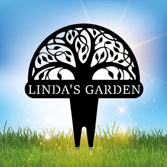 Personalized Tree of Life Metal Garden Sign with Stake, Custom Family Name Sign for Outdoor, Nature Lover Gift