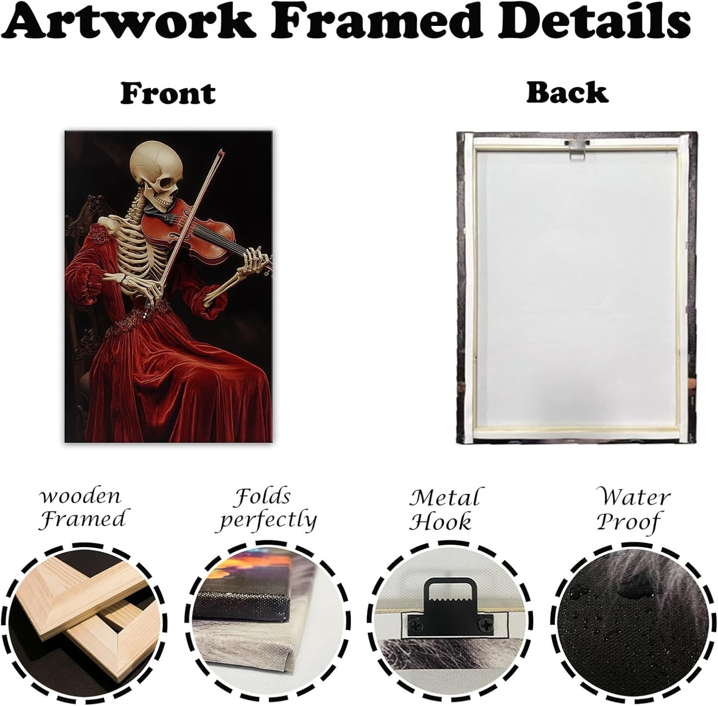 OAAPITI Gothic Skull Violinist Wall Art Macabre Musician Canvas Print Edgy Dark Art Vintage Halloween Decoration for Living Room Bedroom Home Wall Decor(Artwork-9,12"x18")