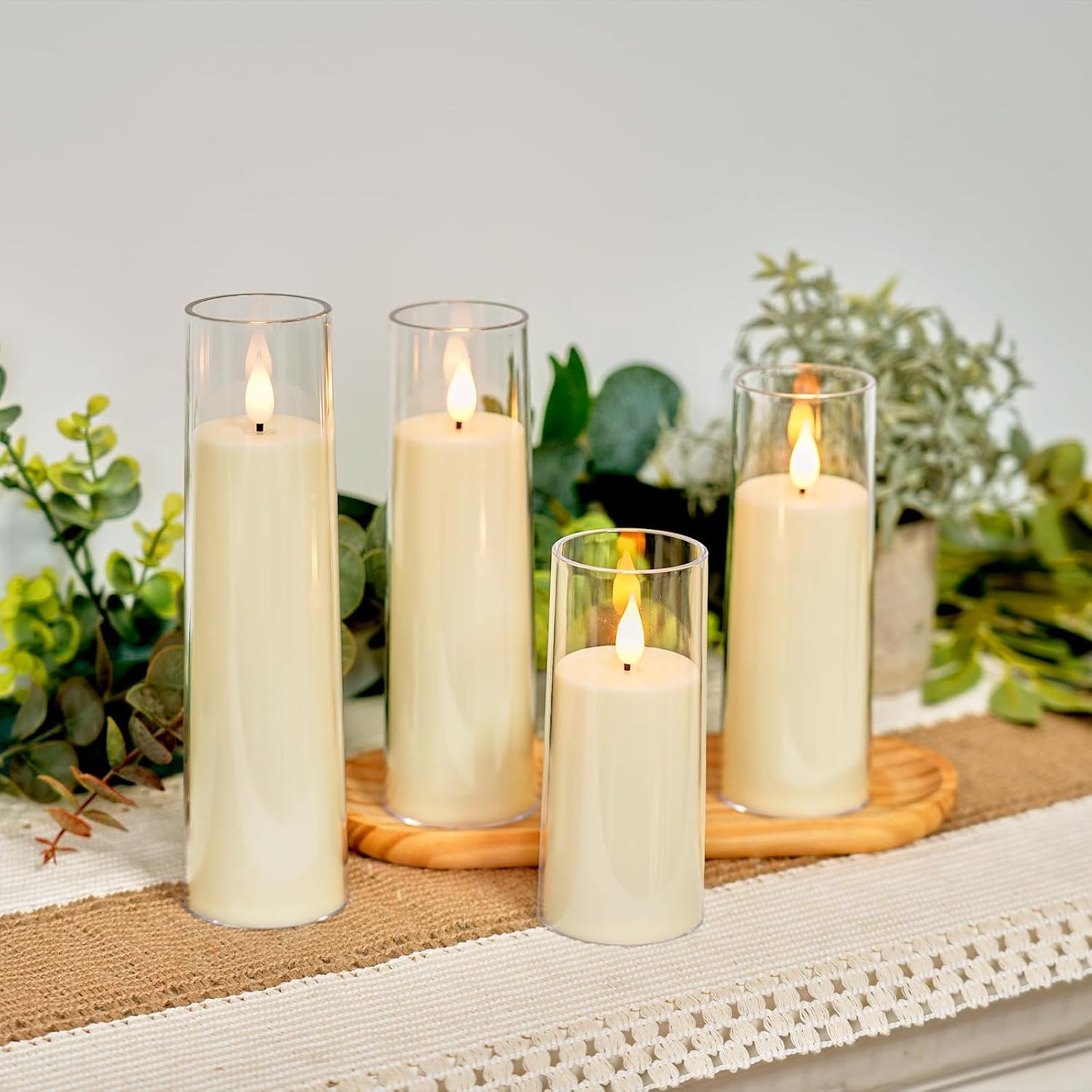 Amagic Ivory Flameless Candles with Remote, Battery Operated Candles with Timer, Acrylic Plexiglass Flickering LED Fake Candle for Wedding, Holiday, Home Decor, Set of 9, D2.2 x H5 6" 7"