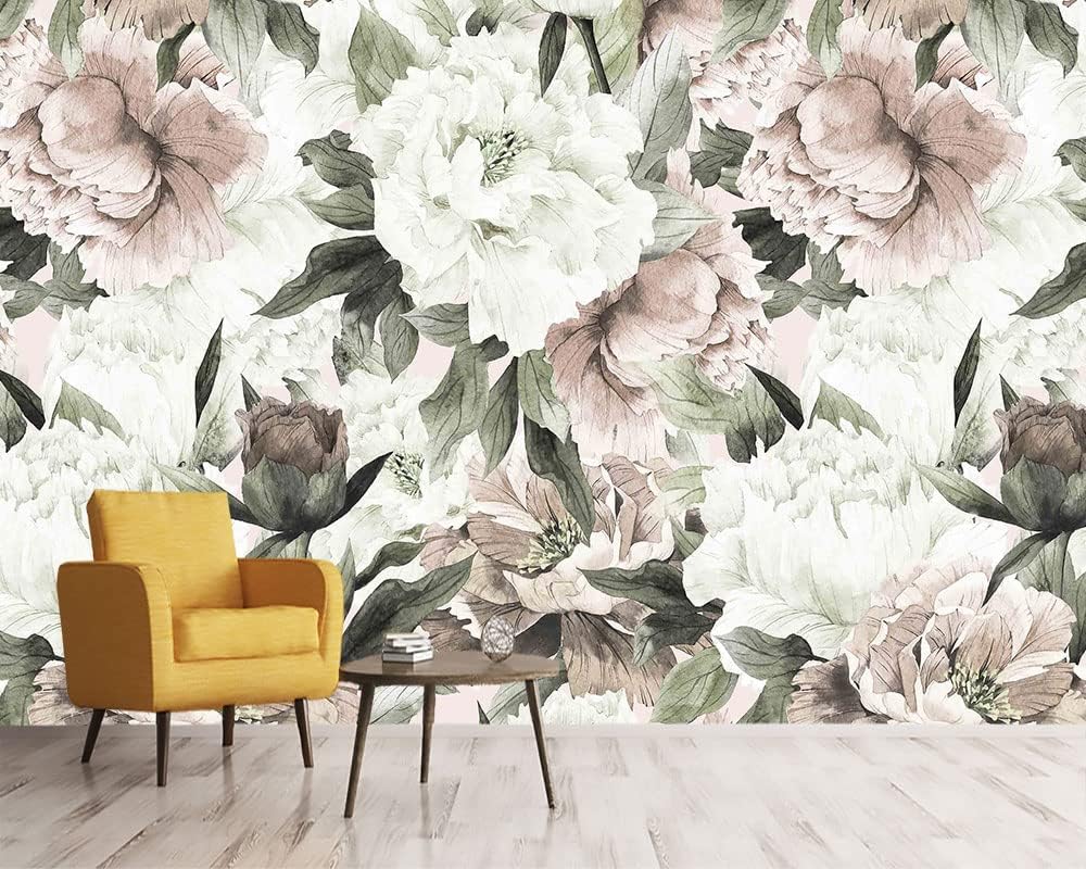 Roses and Banana Leaves Wall Mural Wallpaper for Bedroom and Living Room(Not Self-Adhesive)