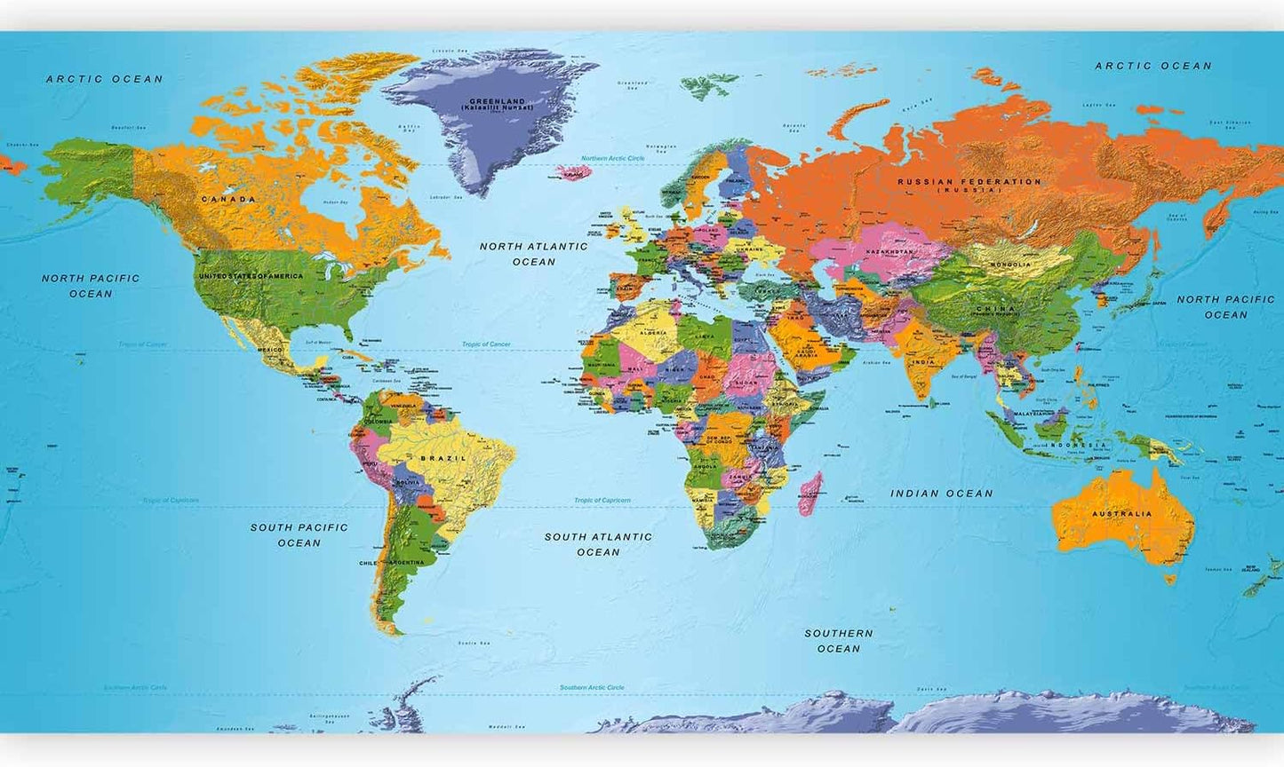 artgeist Premium Wall Mural World Map 197x110 in - Non-Woven Wallpaper Fleece Wall Decor Photo Print Picture Image Design k-A-0095-x-a