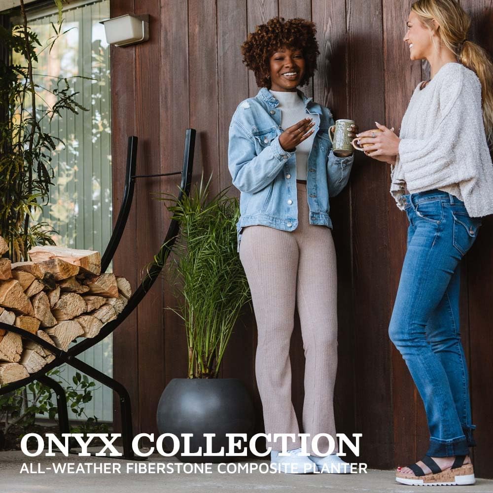 Ash & Ember Onyx 24" D Ceramic Indoor Outdoor Round Sphere Planter, Charcoal, Home Décor Evergreen Weather Resistant Modern Planter Pot, Seamless Herb & Seasonal Flower Garden Box