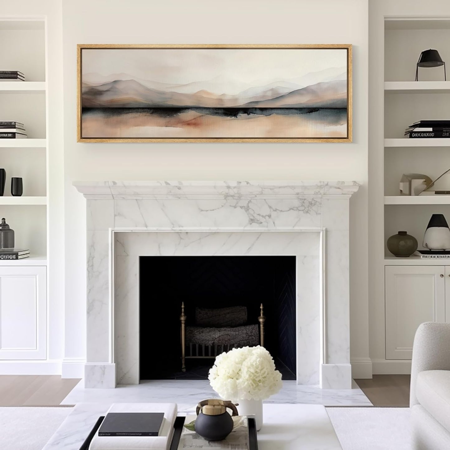 MUDECOR Large Framed Canvas Print Wall Art Abstract Mountain Hues Modern Minimalist Landscape Antique Retro Fine Art Illustrations Decorative Colorful for Bedroom - 60"x20"