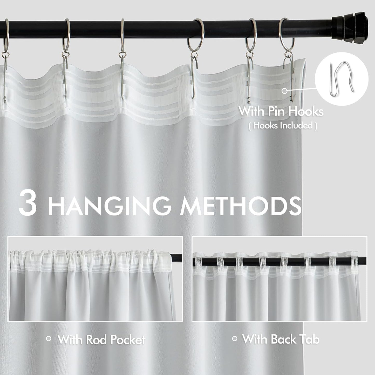 MIULEE Back Tab Light Blocking Curtains 108 Inch Long 2 Panels Set for Living Room Bedroom Privacy, Greyish White Rod Pocket/Pinch Pleated Extra Long Thermal Insulated Room Darkening Blackout Drapes