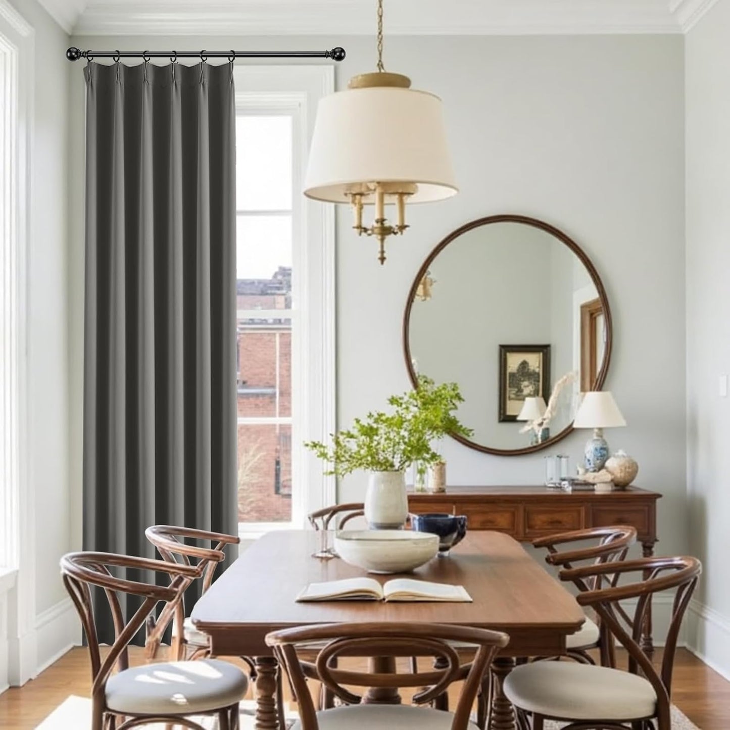 KangBang Neutral Gray Blackout Curtains for Bedroom 2 Panels, Light Blocking Pinch Pleat Vertical Drapes with Hooks for Flat/Apartment Office, Solid Privacy Elegant Modern Decor,40x84 Inch