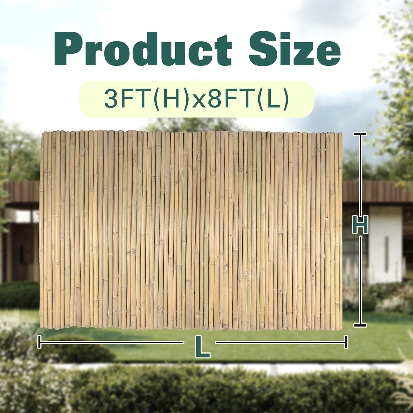 Natural Bamboo Fence 3ft H x 8ft L x 0.7In D, Eco-Friendly Privacy Fence for Outdoor Wall, Garden, Yard, Pool, Patio, Decorative Bamboo Fencing