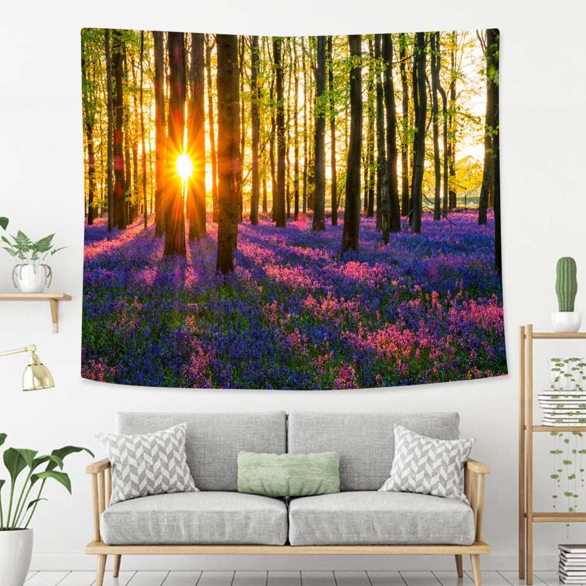 Nature And Landscape Tapestry For Bedroom Sun Evening Sun Bluebell Wood Tapestries Wall Hanging For Living Room Dorm Office 80×60 In