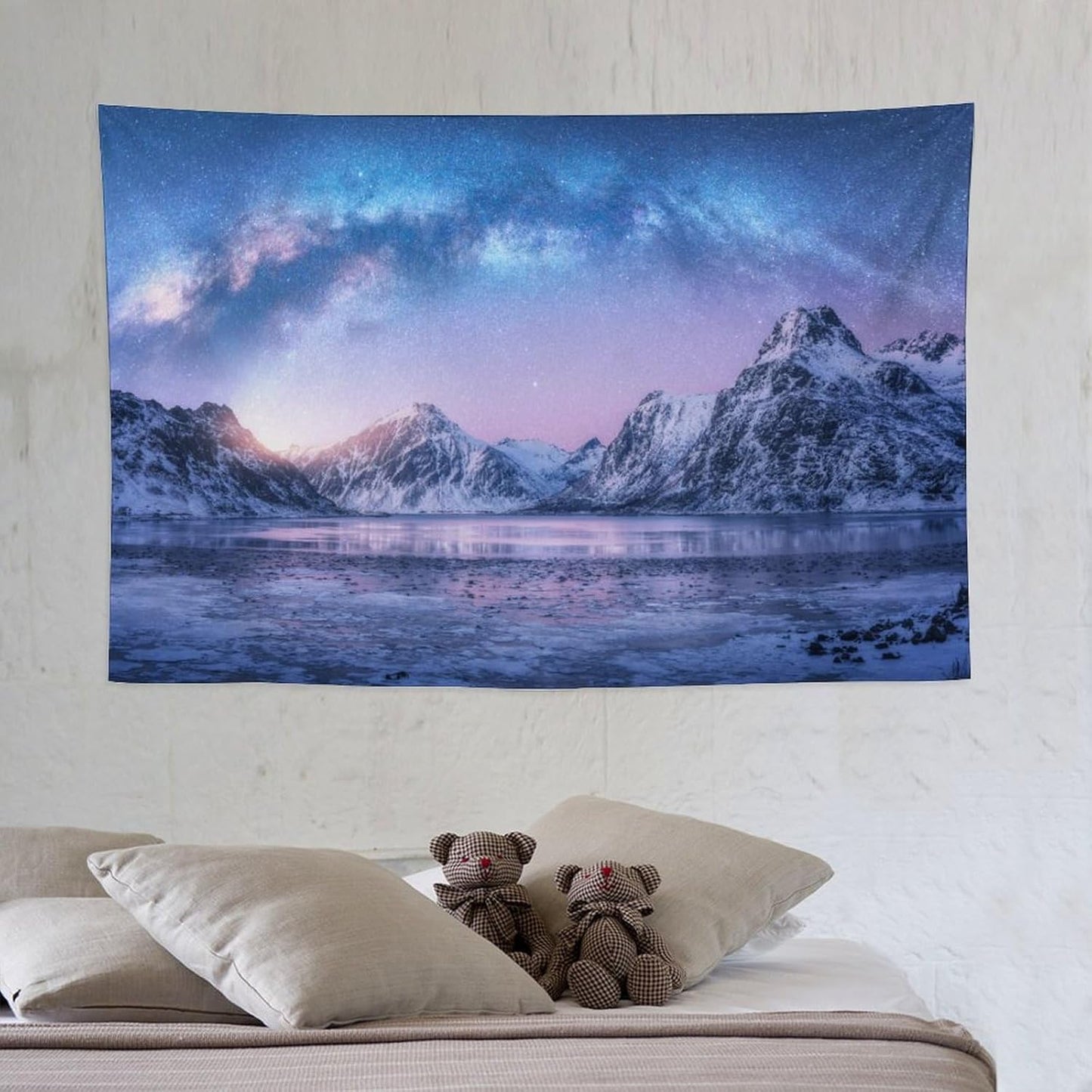 HZOHNAGO Mountain Tapestry Aurora Snow Mountain Sunset Pattern Printed Wall Tapestry Wall Hanging for Bedroom Living Room Dorm 60" W x 40" H