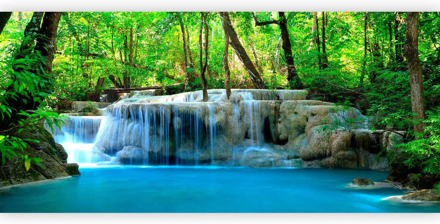 artgeist Wall Mural Waterfall Landscape 216x98 in - XXL Non-Woven Corner Wallpaper Fleece Angle Wall Decor Photo Print Picture Image Design Modern Nature Forest Tree Green c-B-10074-a-a