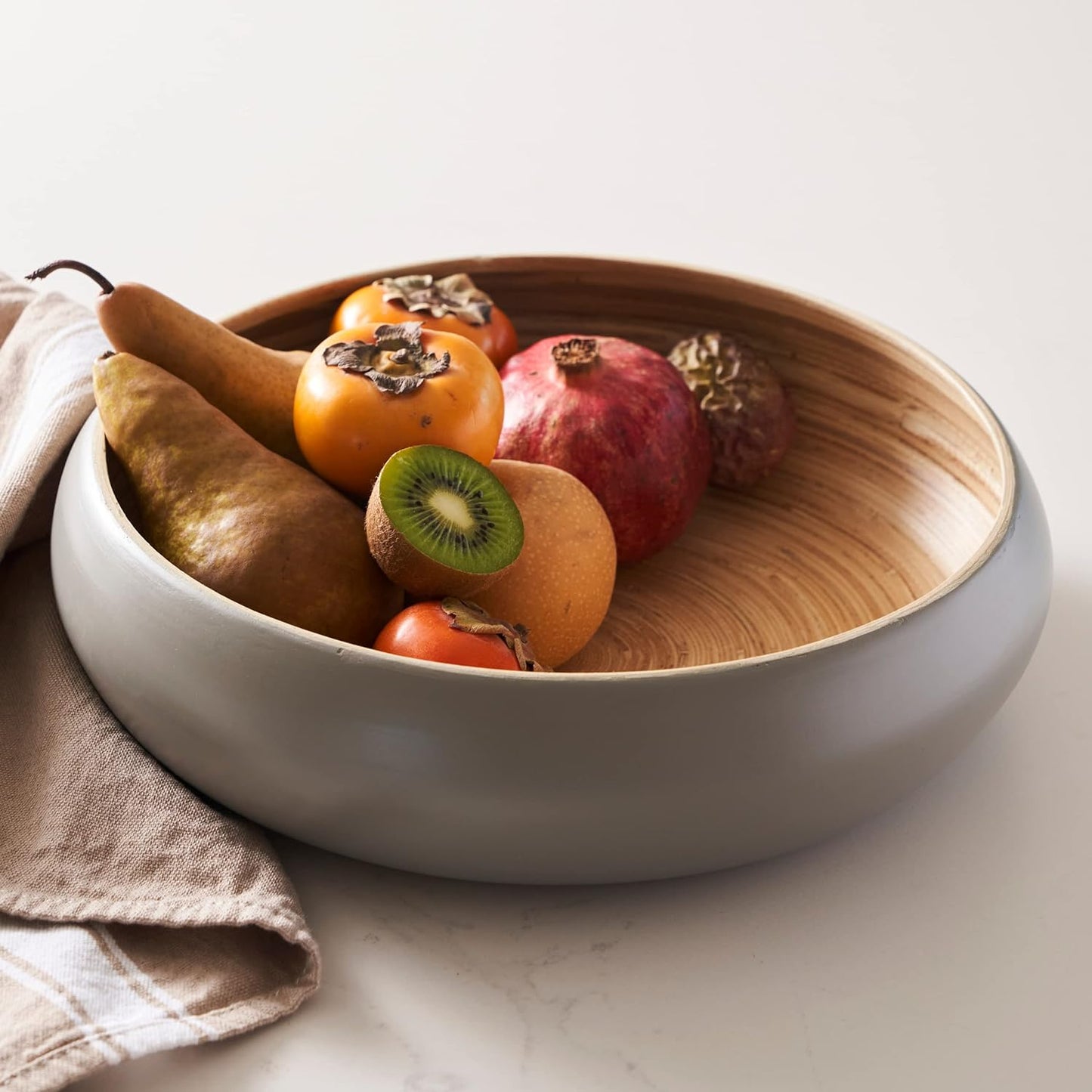 Fruit Bowl For Kitchen Counter, Decorative Bowl, Large Serving Bowl Or Fruit Basket For Kitchen Decor Spun Bamboo (Gray)
