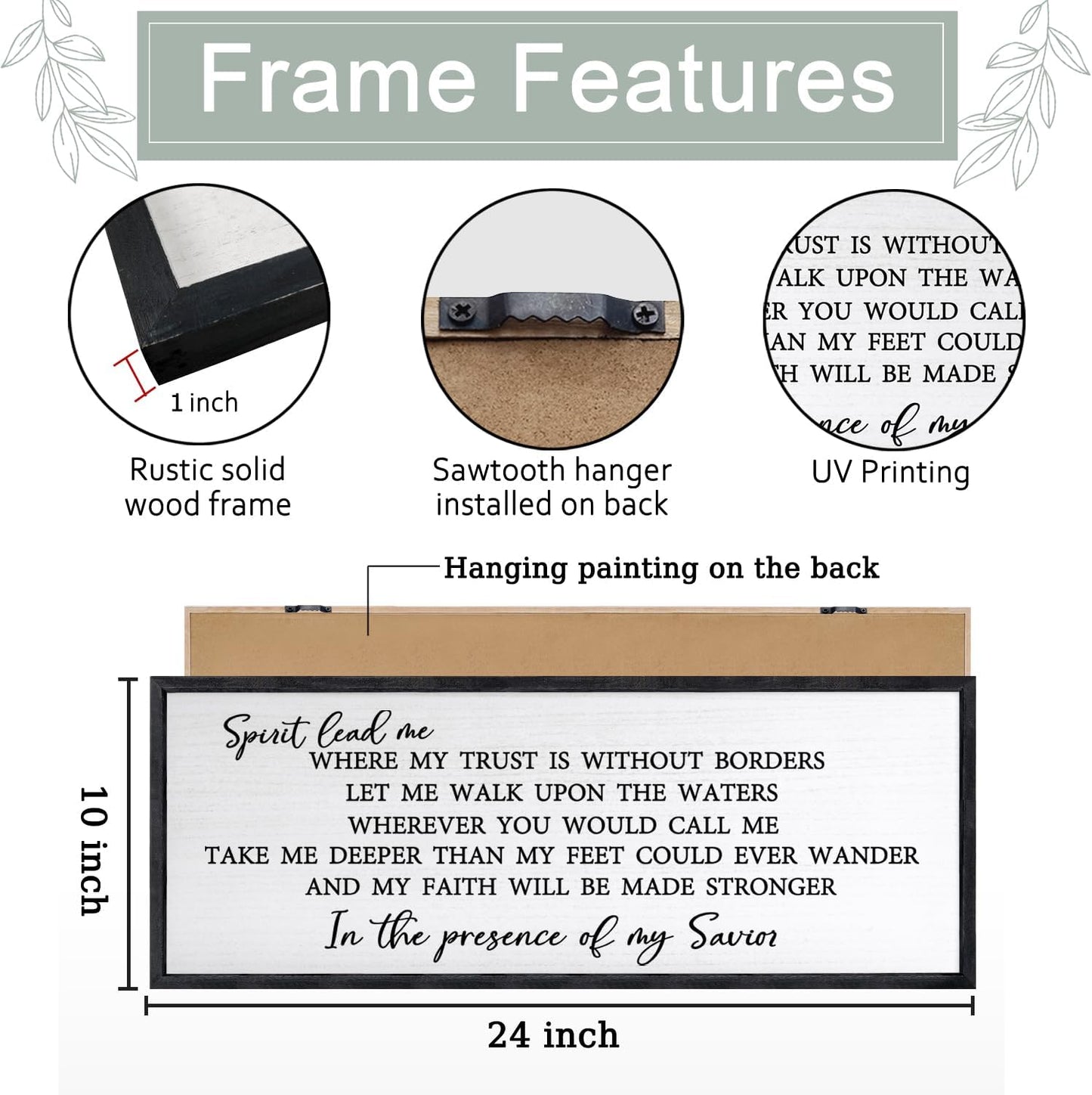 Spirit Lead Me Wall Art Decor 24×10 Inch Christian Scripture Office Inspirational Lyrics Ready to Hang Wooden Framed Sign (Black)