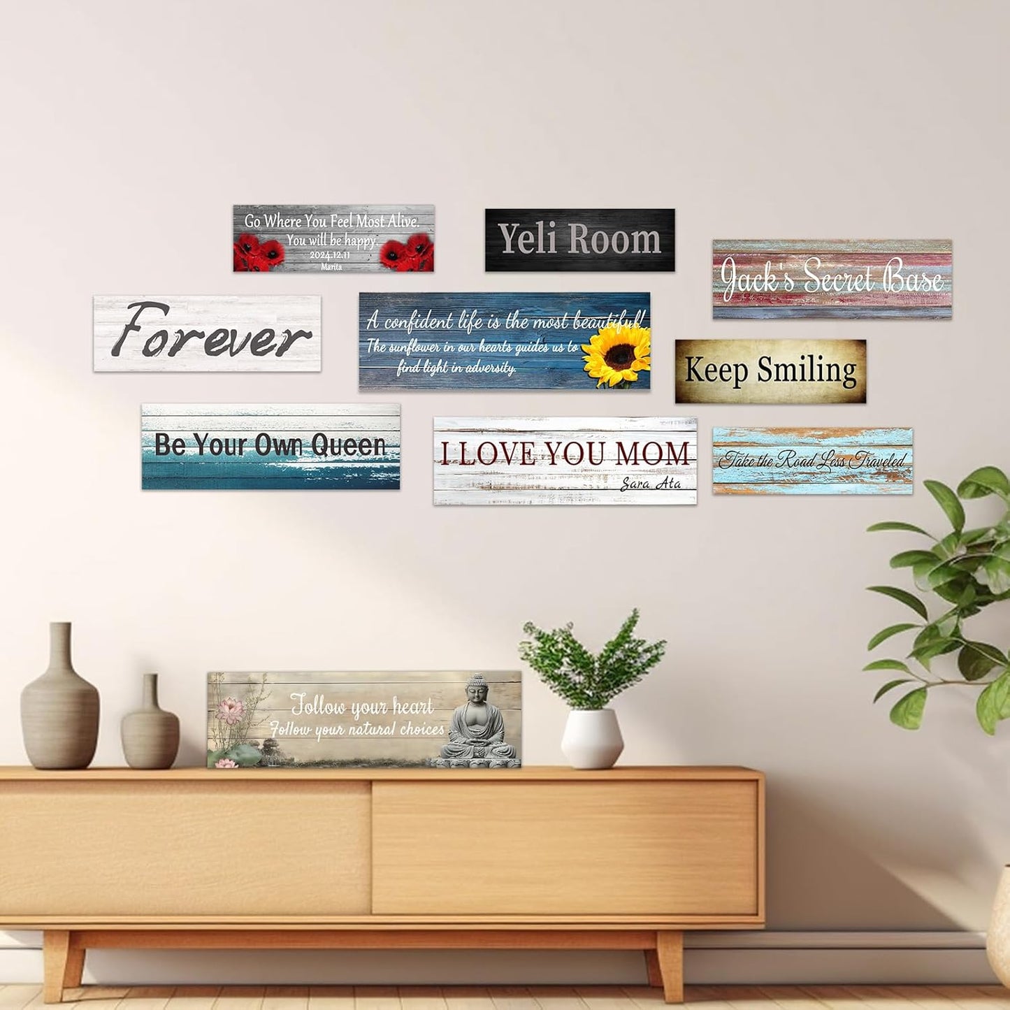 CHAOSETKEN Custom Text Sign Wall Art Personalized Family Quote Wall Decor Family Sign Canvas Prints Customized Wood Text Quote Pictures Rustic Farmhouse Decor Framed (18L x 6W)