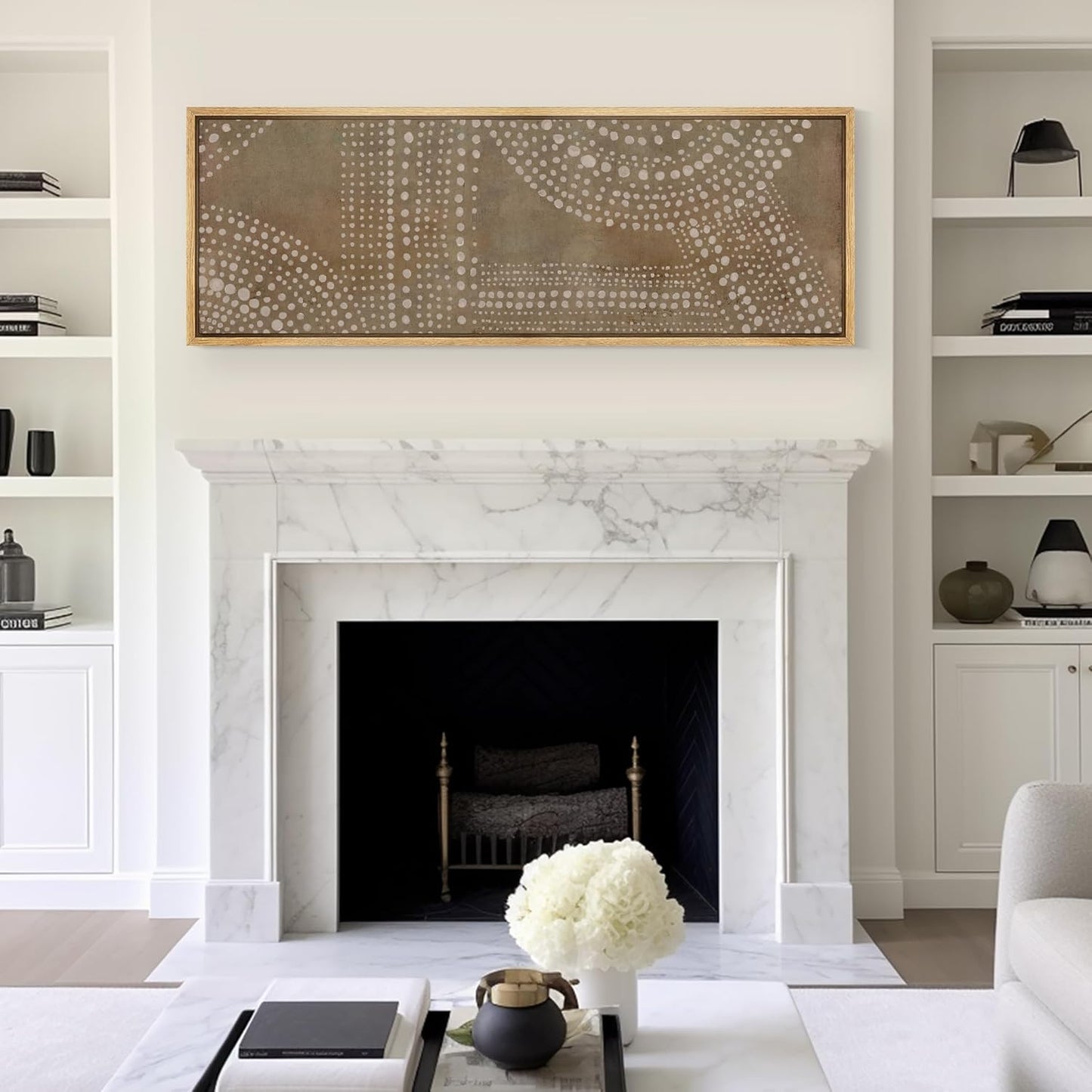 MUDECOR Large Framed Canvas Print Wall Art Abstract Dot Matrix Canvas Art in Earth Tones Antique Retro Fine Art Illustrations Decorative Colorful for Bedroom - 60"x20"