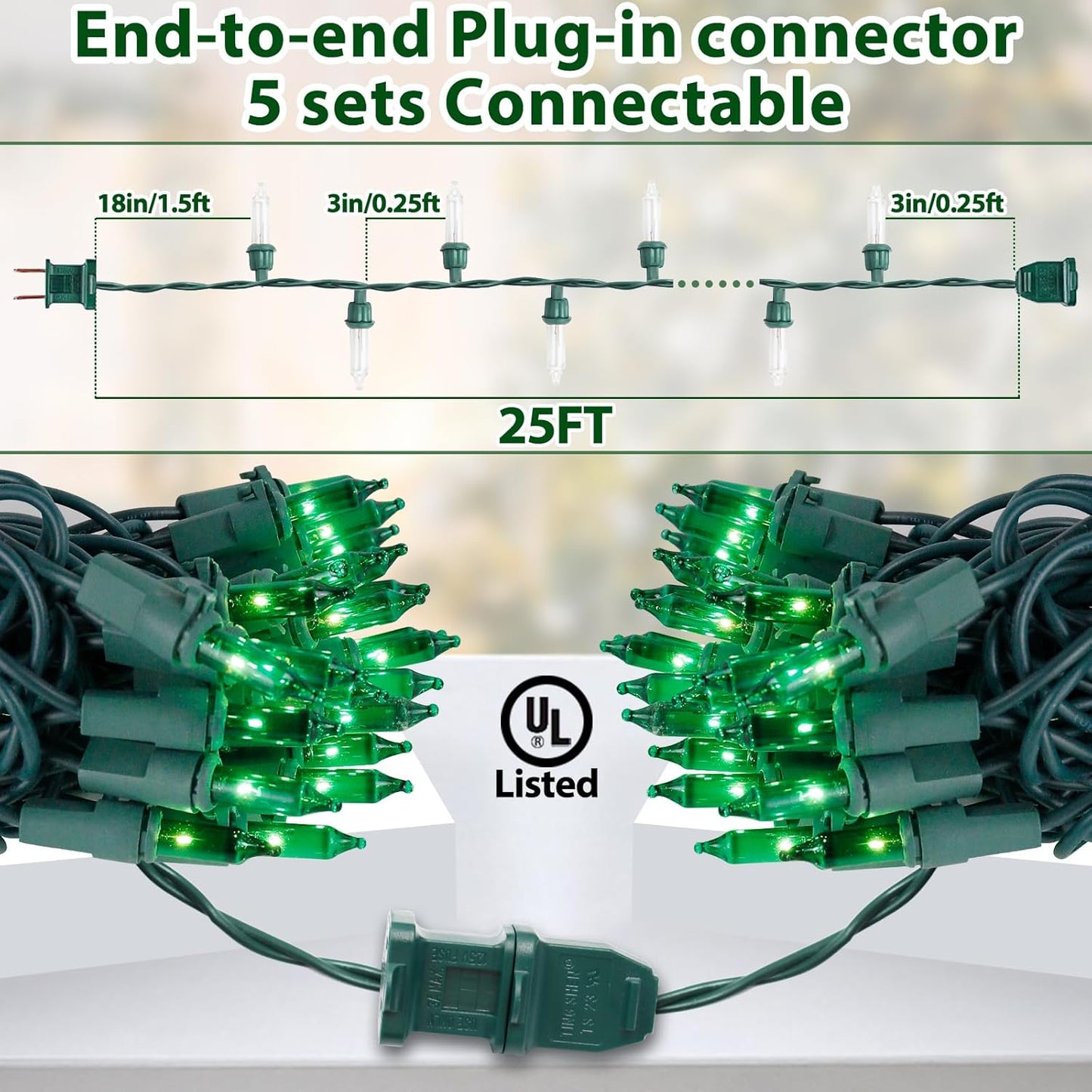 St. Patrick's Day Mini String Lights Green Christmas Lights, 25FT 100 Incandescent Bulbs Green Lights with Green Wire for Christmas Tree, Garland, Indoor & Outdoor St Patricks Day Decoration