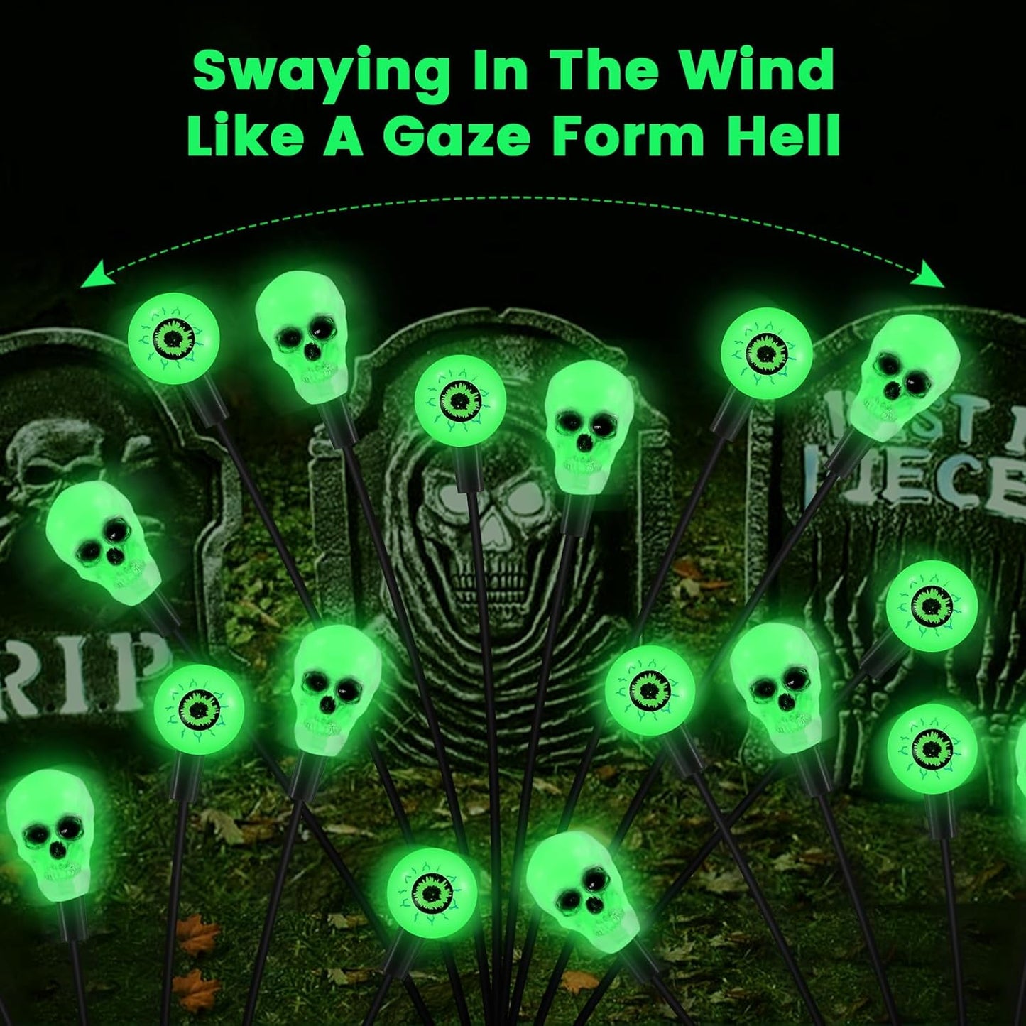 Solar Halloween Lights Outdoor,Halloween Decorations Outdoor, Scary Halloween Eyeball Lights,4PACKS 32LED,IP65 Waterproof,Halloween Decor for Garden/Yard/Patio/Lawn/Pathway(Green)