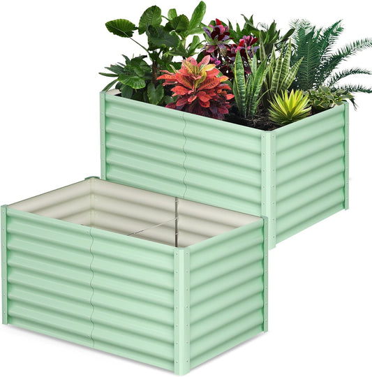 Large Outdoor Planter Boxes Kit Set of 2, 6x3x2ft Galvanized Raised Bed Planter with Open-Ended Base Design, Elevated for Outdoor Plants, Durable Raised Bed for Gardening,Green