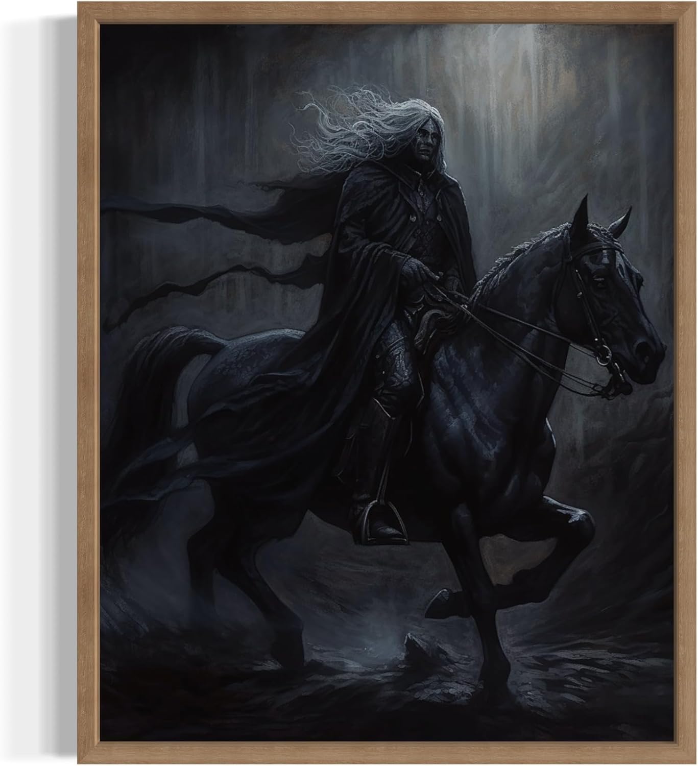 Black Dark Knight Poster Art Print, Halloween Scary Vintage Wall Art Academia Spooky Painting Decoration for Horror Prints, Gothic Posters Bedroom Decor 89 (Black Dark Knight, 16 x 20 inches, Wood Frame)