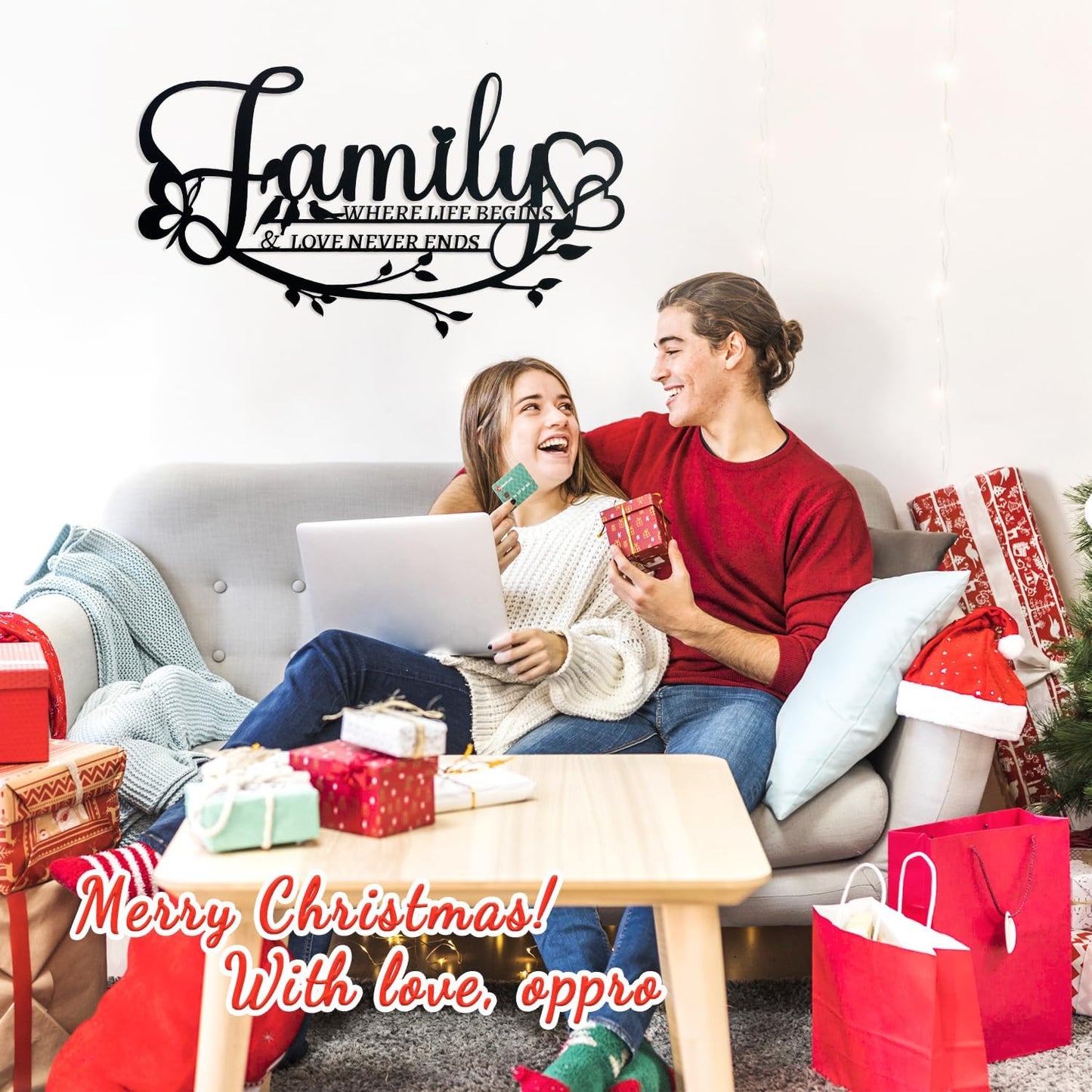 Family Sign Black Metal Wall Art Decor, Oppro Family Where Life Begins Love Never Ends Wrought Iron Wall Decorations, Hanging Plaque Letters Signs Home Decor for Living Room Bedroom Dining Room Kitchen Mother's Day Father's Day