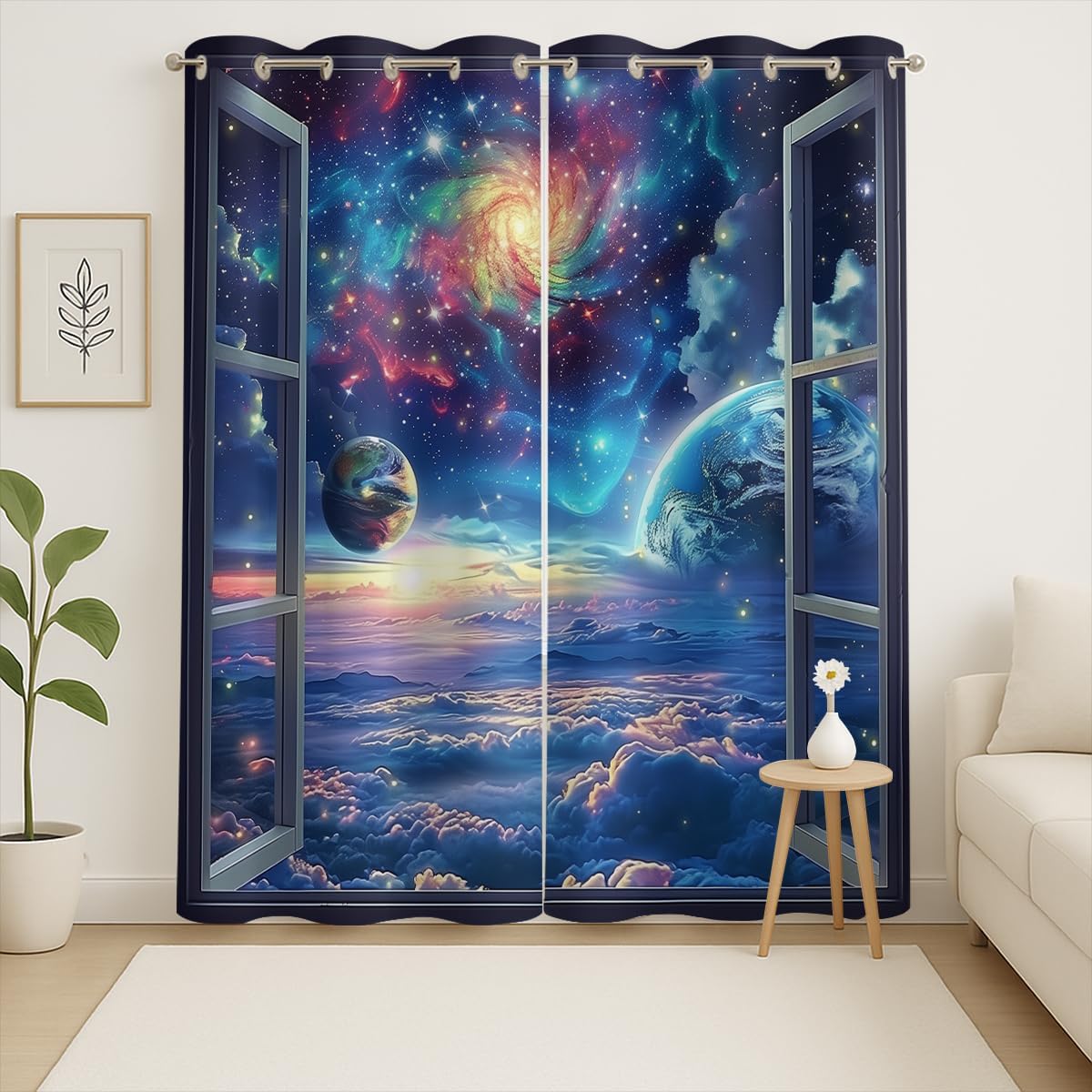 Space Galaxy Blackout Curtains for Girls Boys Kids Home Decor, Universe Nebula Galaxies Solar Planet Grommet Thermal Insulated Drapes Darkening Window Curtain for Bedroom Living Room, 72 x 63 Inch