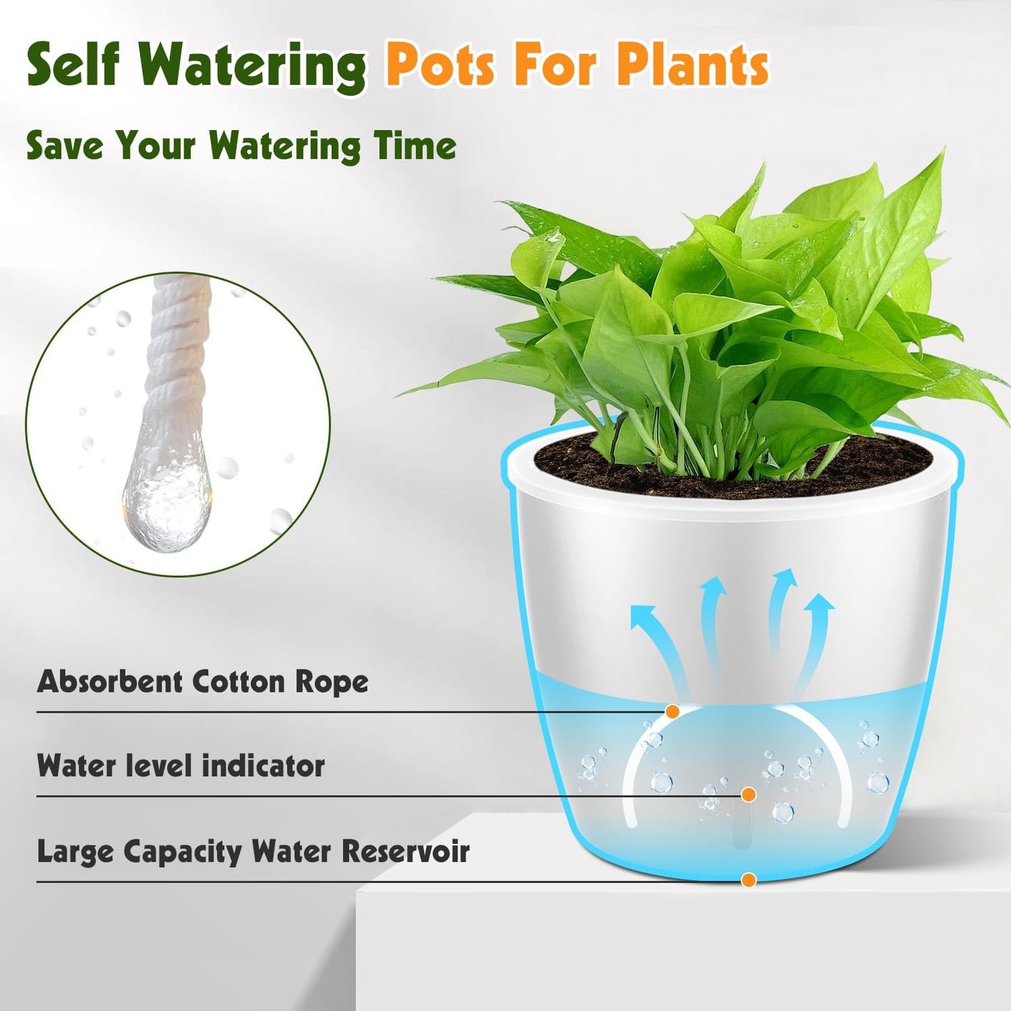 Self-Watering Pots for Indoor Plants, 12-Pack 5'' Self Watering Planter with Drainage Holes, Small African Violet Pots with Water Indicator, Clear Wick Pot, White