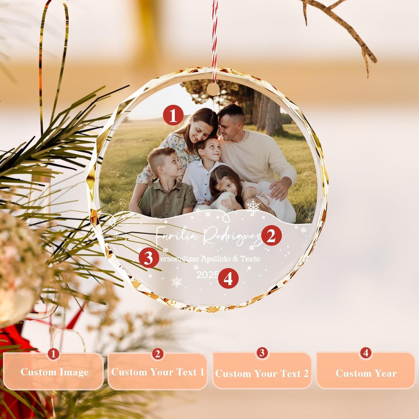Bemaystar Personalized Family Christmas Ornaments 2025–Custom Crystal Ornament with Photo and Text–Holiday Keepsake Gift for Parents Grandparents Kids–Christmas Tree Decoration